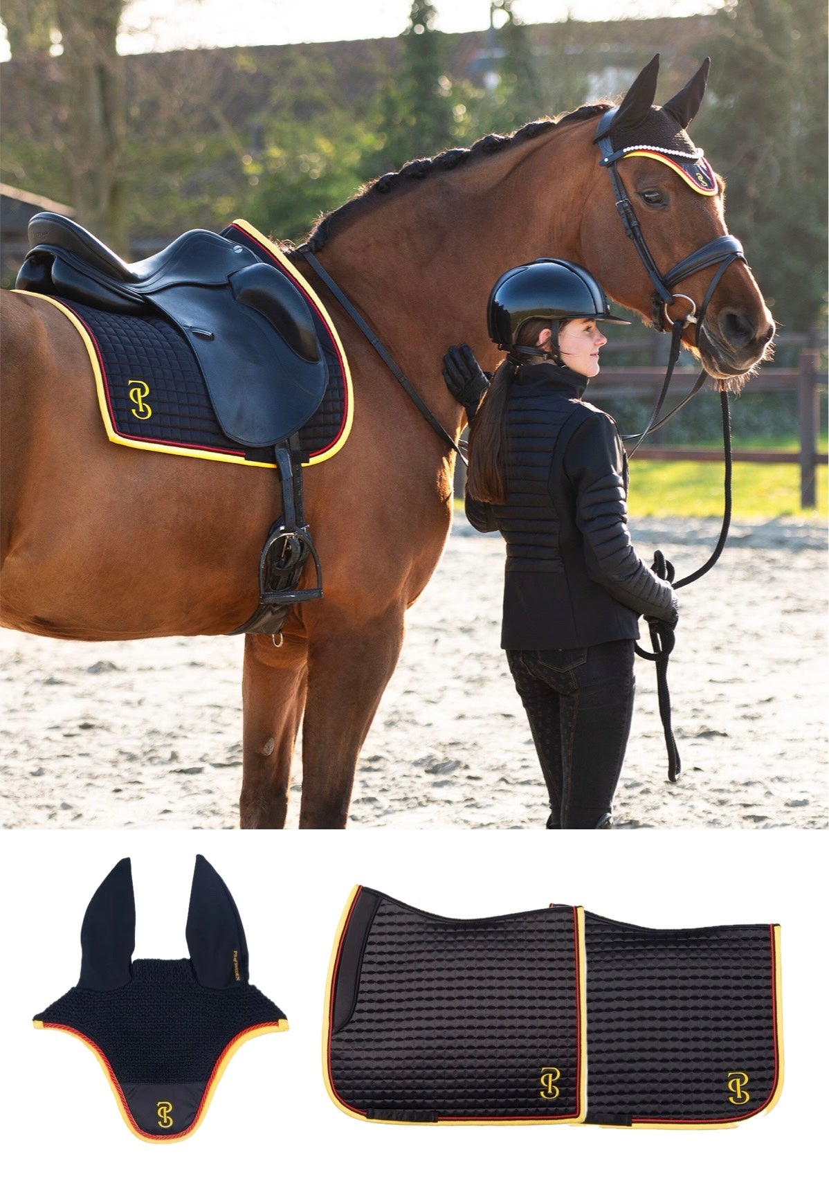 【限定】ドイツナショナルチームゼッケン&イヤーネット2点セット 障害/馬場 ブラック PS of Sweden