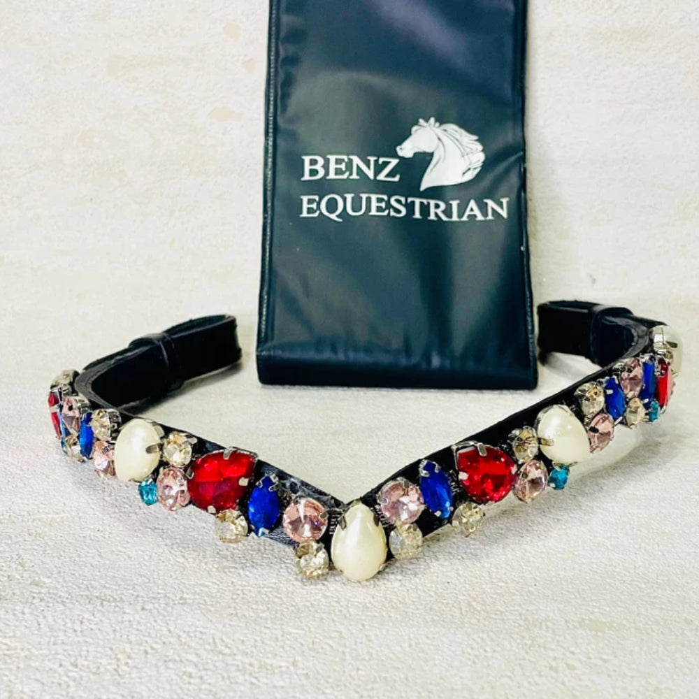 メガブリング額革 パール&マルチカラークリスタル Benz Equestrian