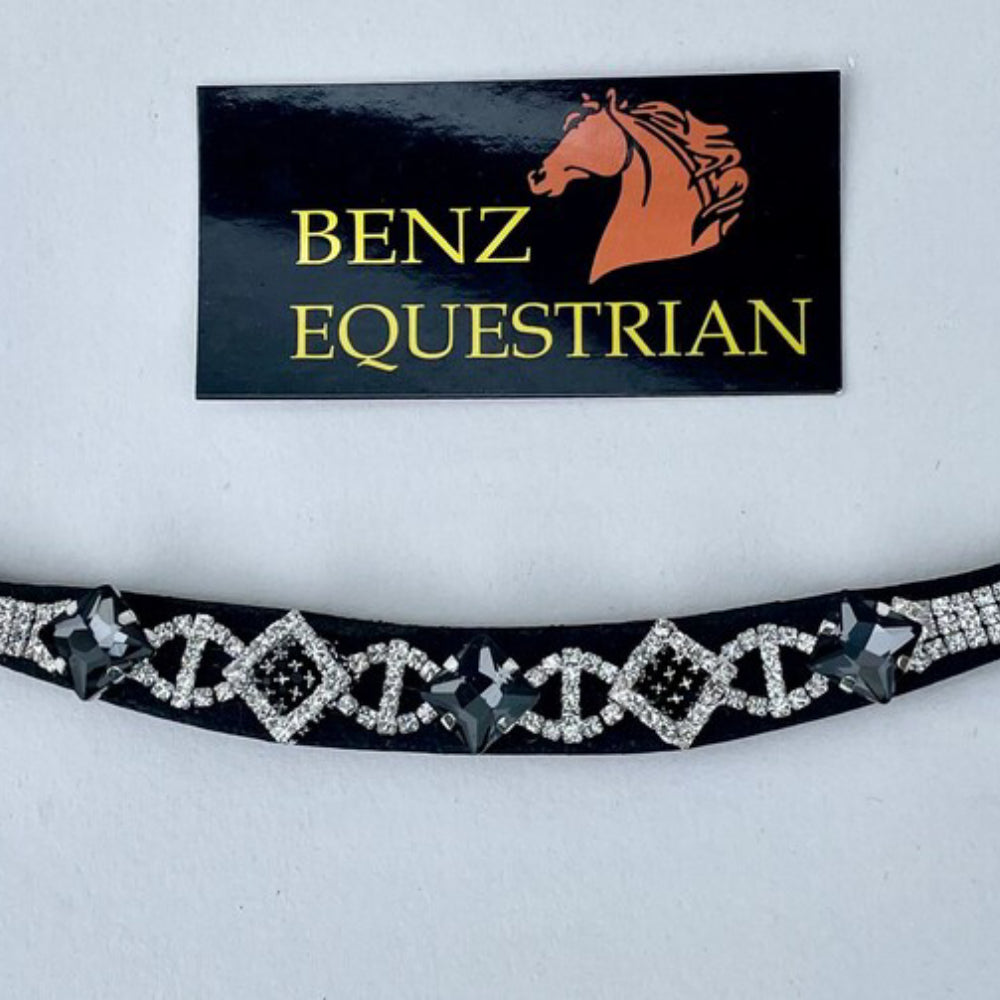 スクエアデザイン額革 ブラック&シルバースワロフスキー Benz Equestrian