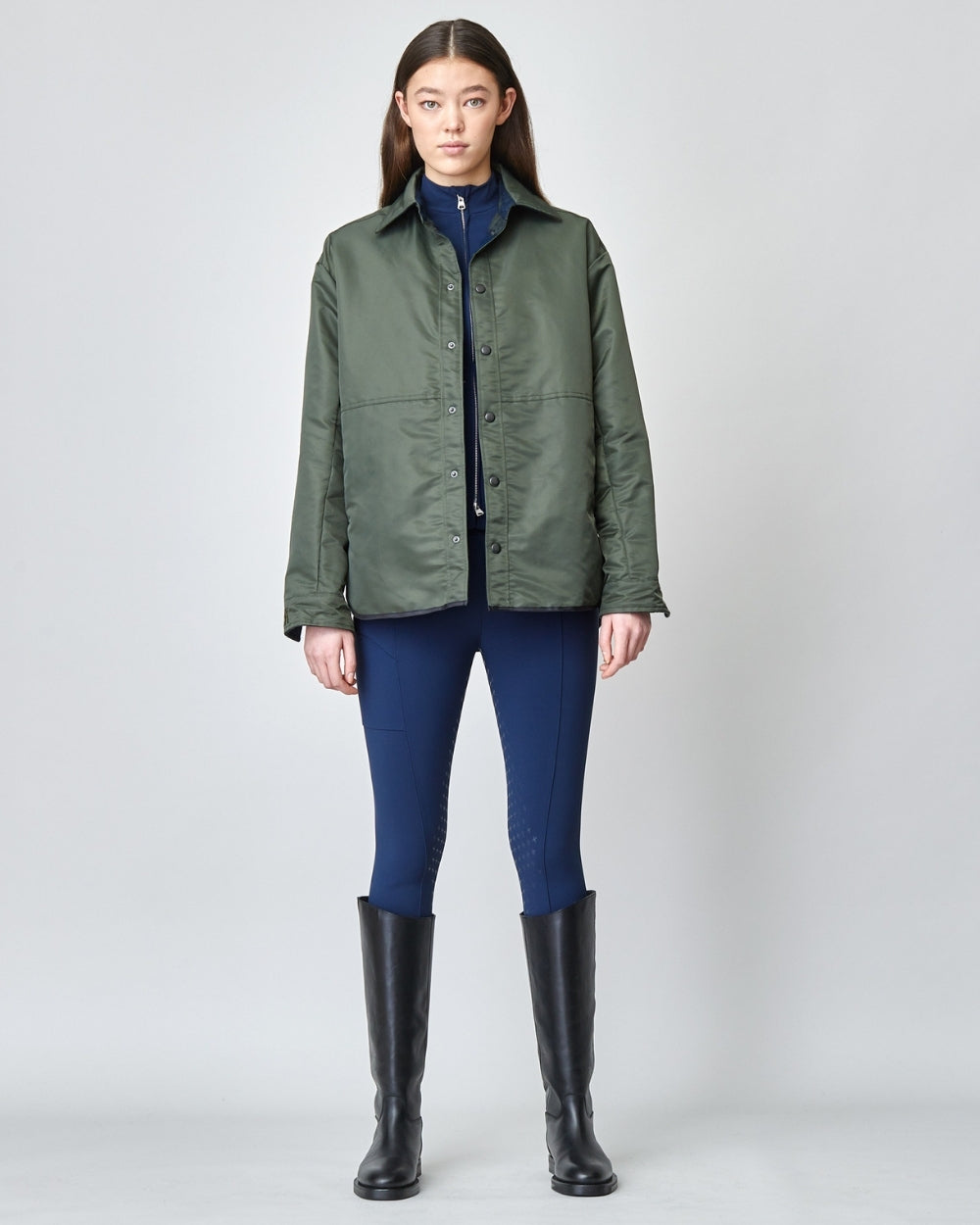 Reversible down jacket, 100% cotton, oversized, black/green, Yagya
