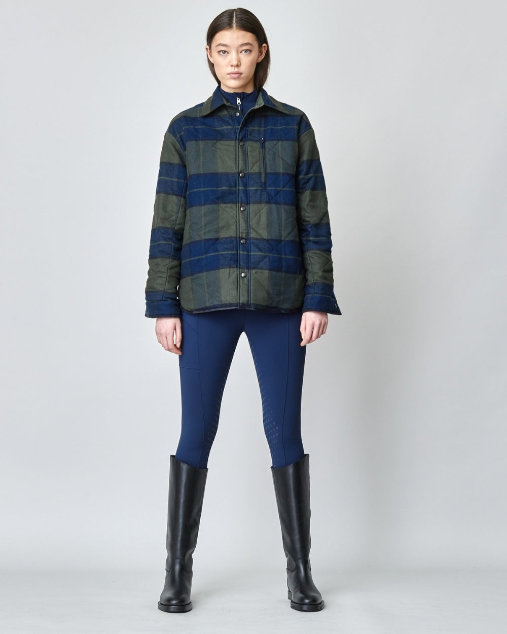 Reversible down jacket, 100% cotton, oversized, black/green, Yagya