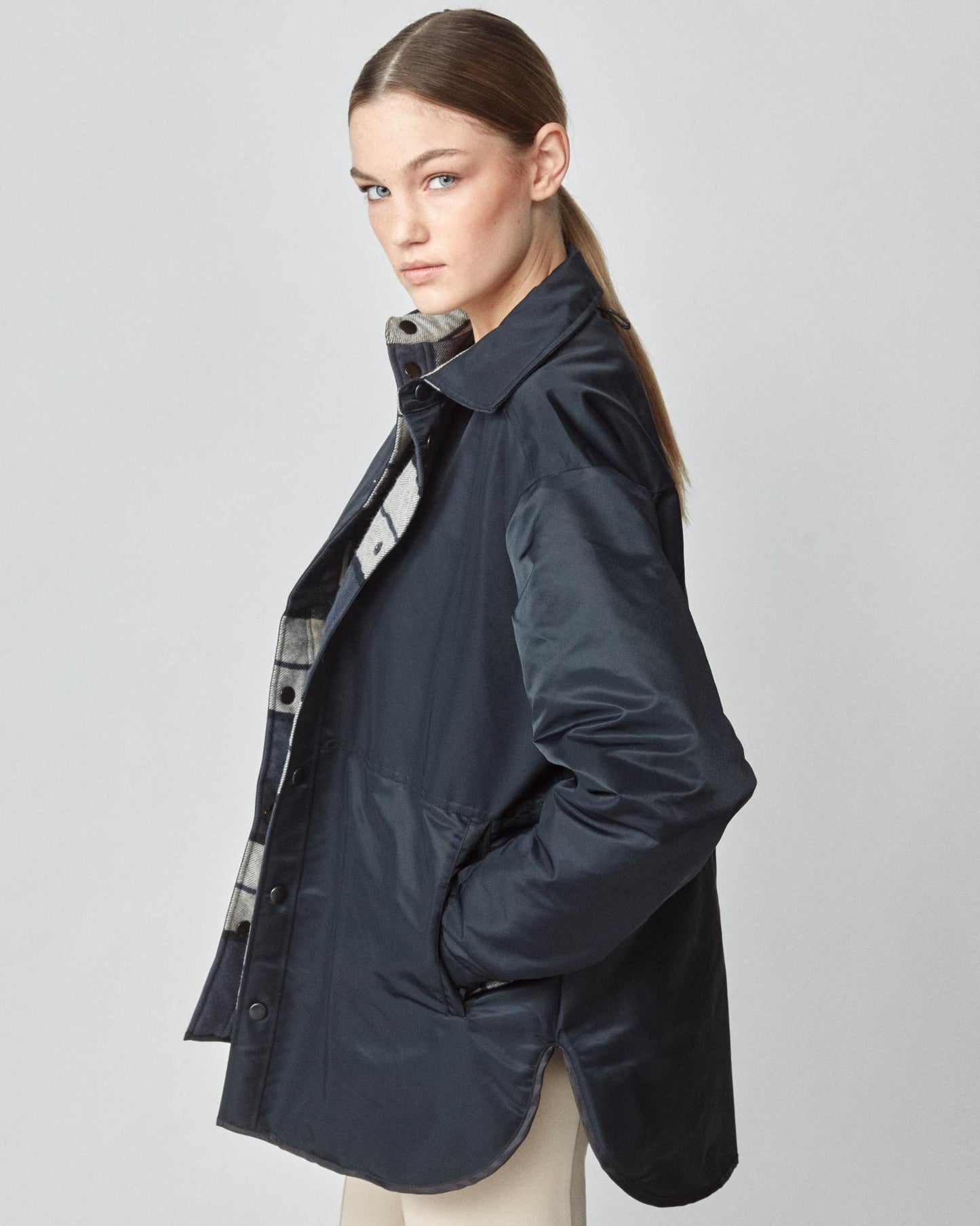 Reversible down jacket, 100% cotton, oversized, black/green, Yagya