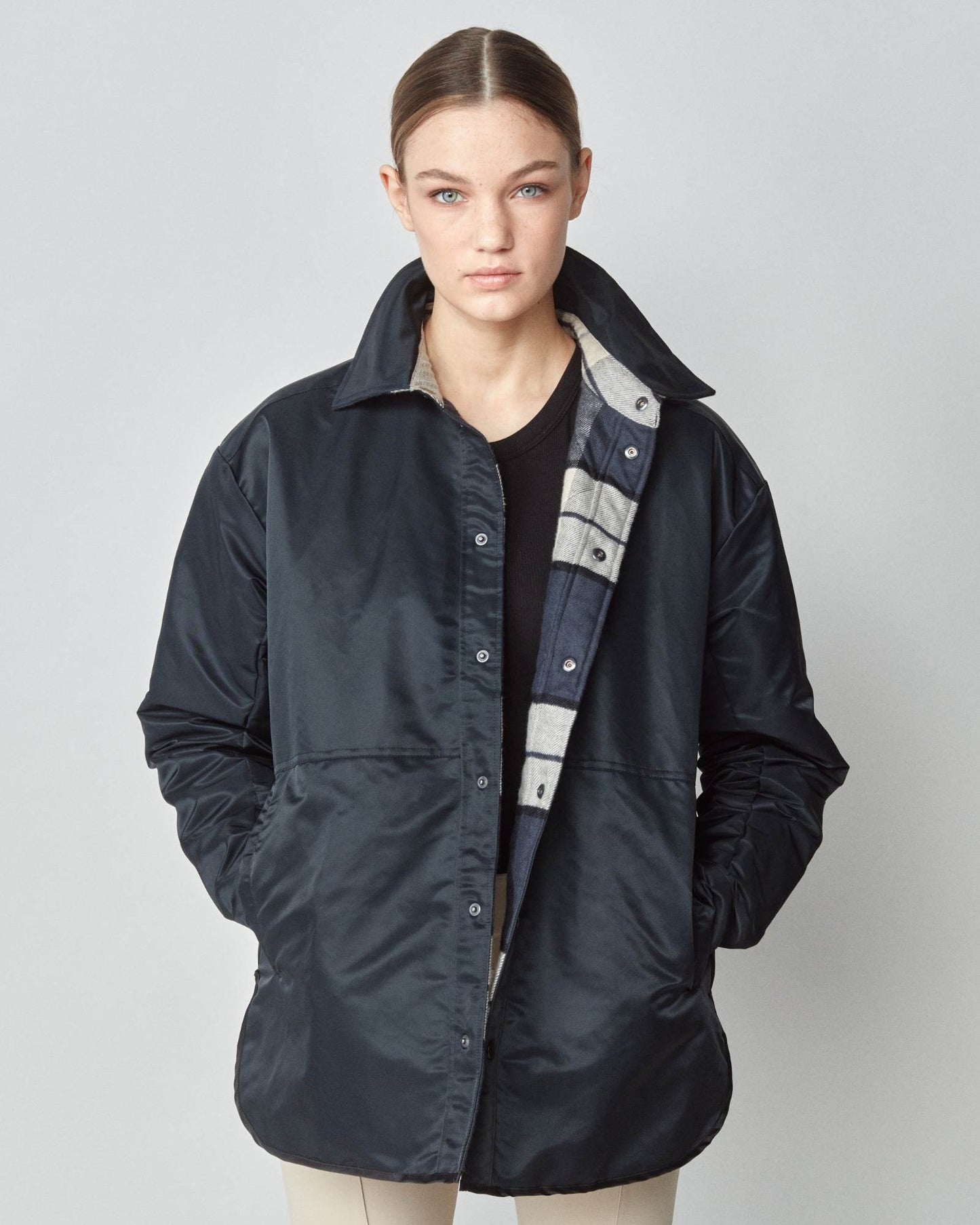 Reversible down jacket, 100% cotton, oversized, black/green, Yagya