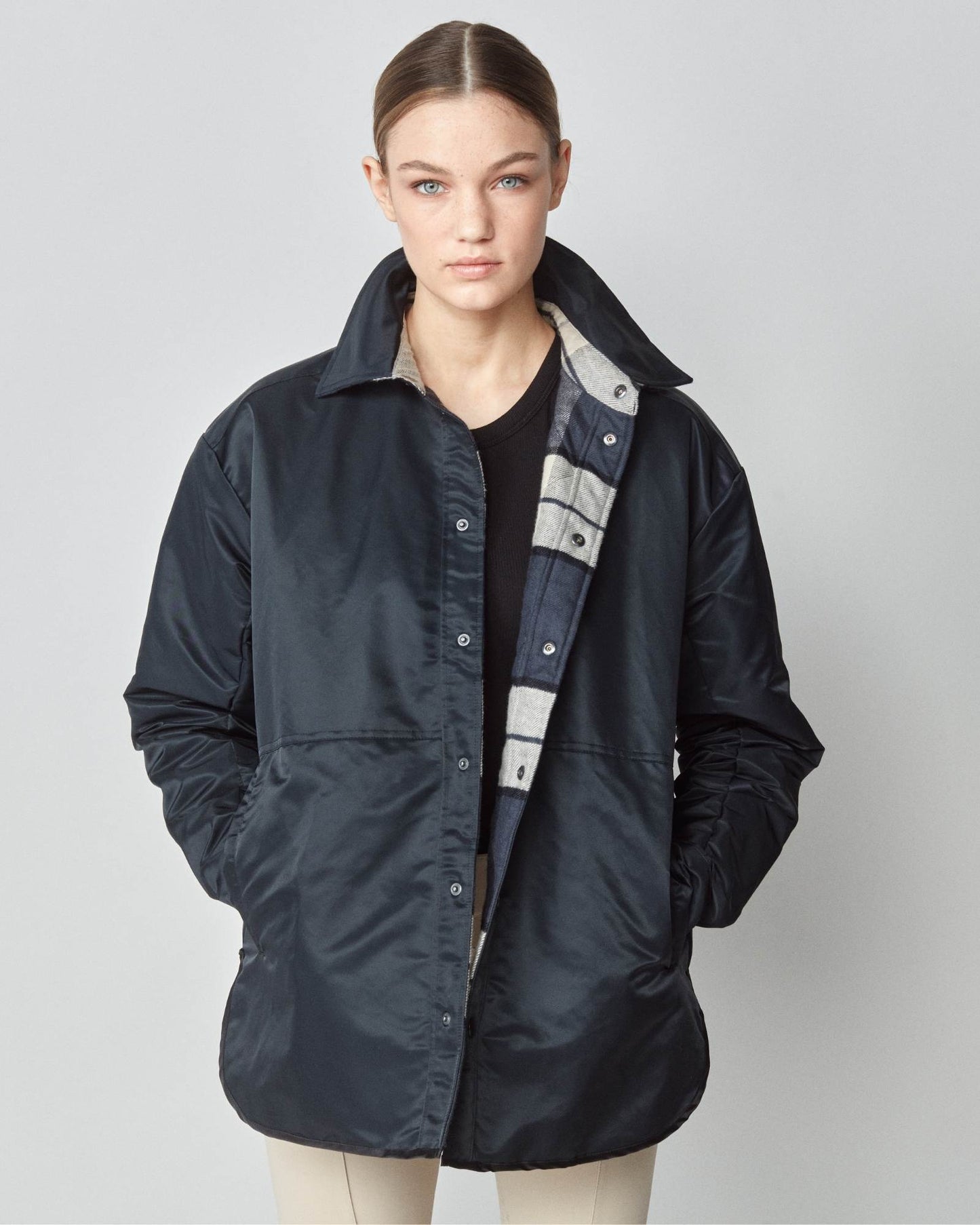 Reversible down jacket, 100% cotton, oversized, black/green, Yagya