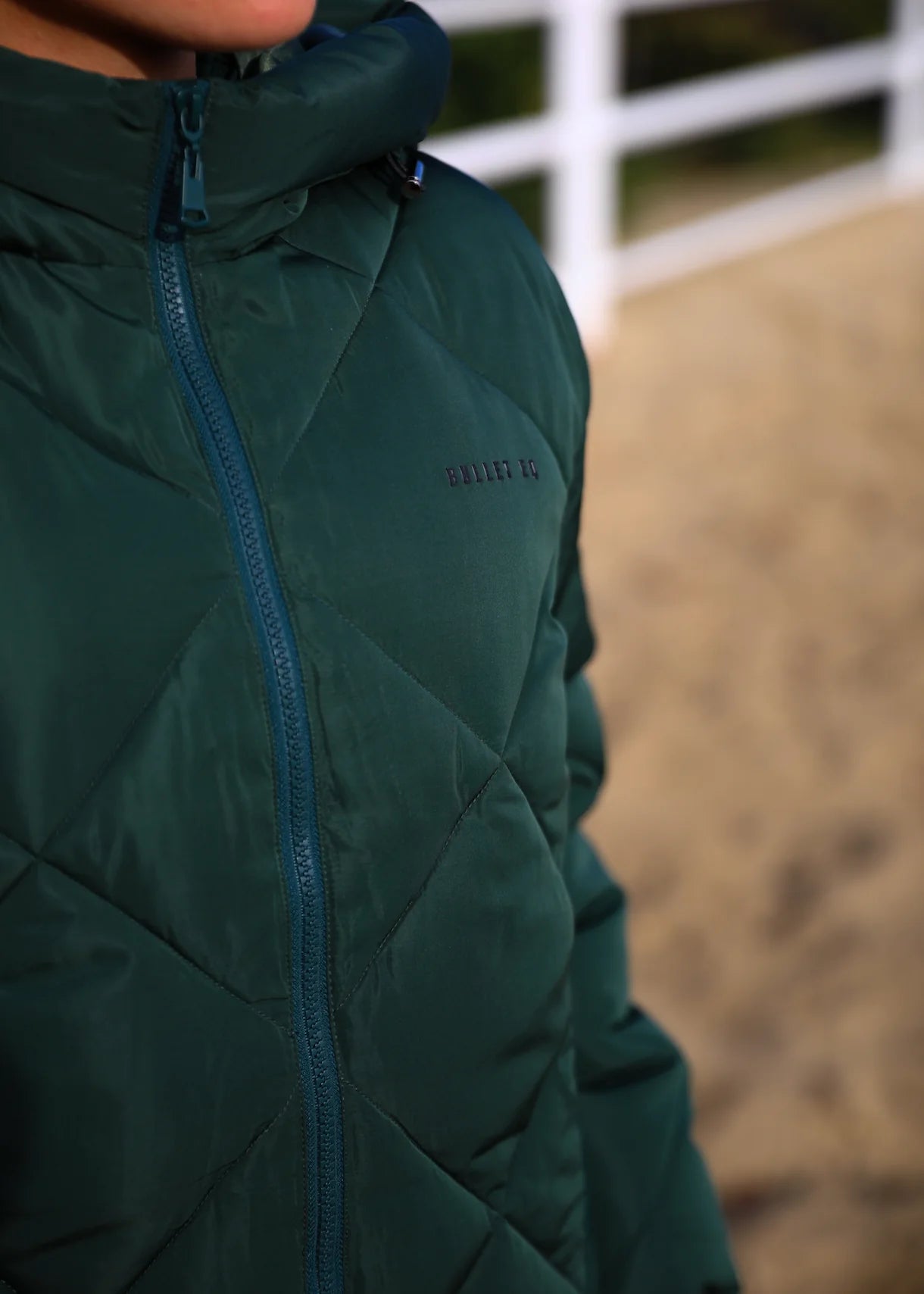 キルティングダウンジャケット ダークグリーン フード付き レディース Bullet Equestrian design