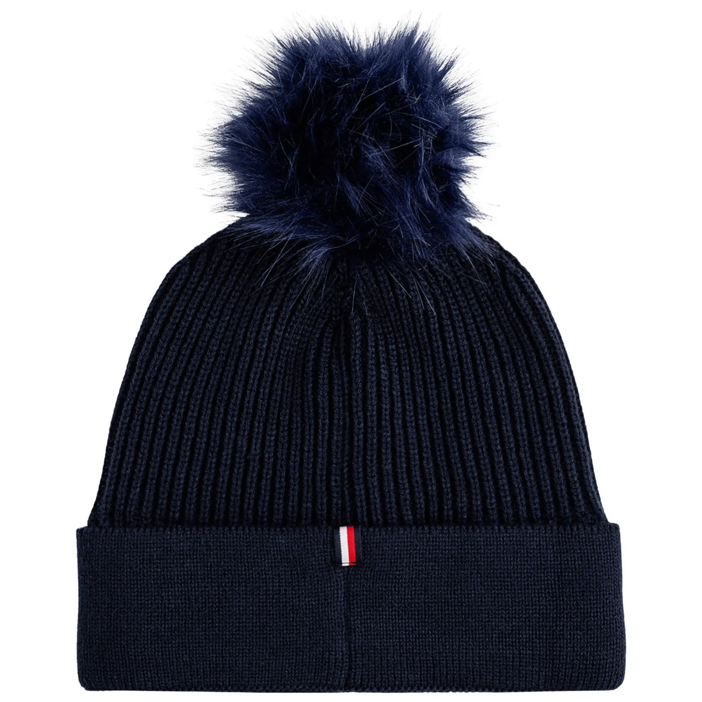 ユニセックスニット帽 裏起毛 ポンポン付き ネイビー/ルージュ Tommy Hilfiger Equestrian