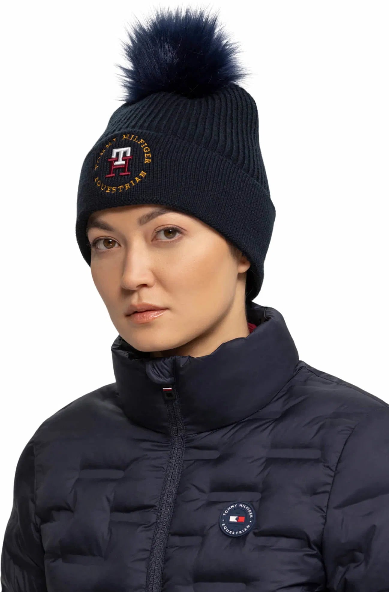 乗馬用キルティングダウンジャケット レディース ネイビー/ルージュ Tommy Hilfiger Equestrian
