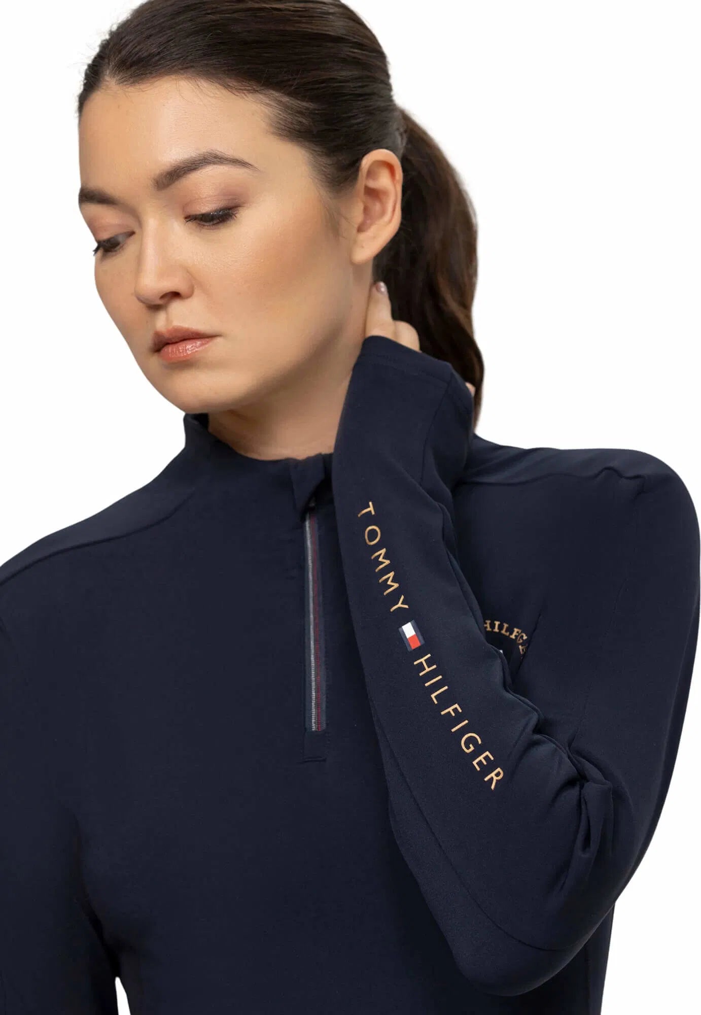 UVカット4wayストレッチトップス 速乾起毛素材 レディース 長袖 Tommy Hilfiger Equestrian