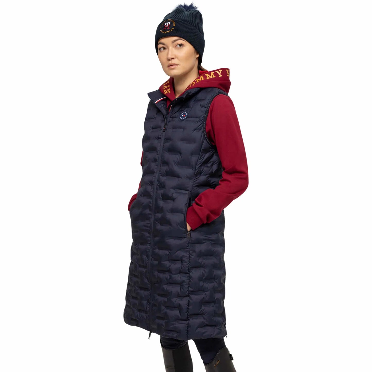乗馬用キルティングロングダウンジャケット レディース ネイビー Tommy Hilfiger Equestrian