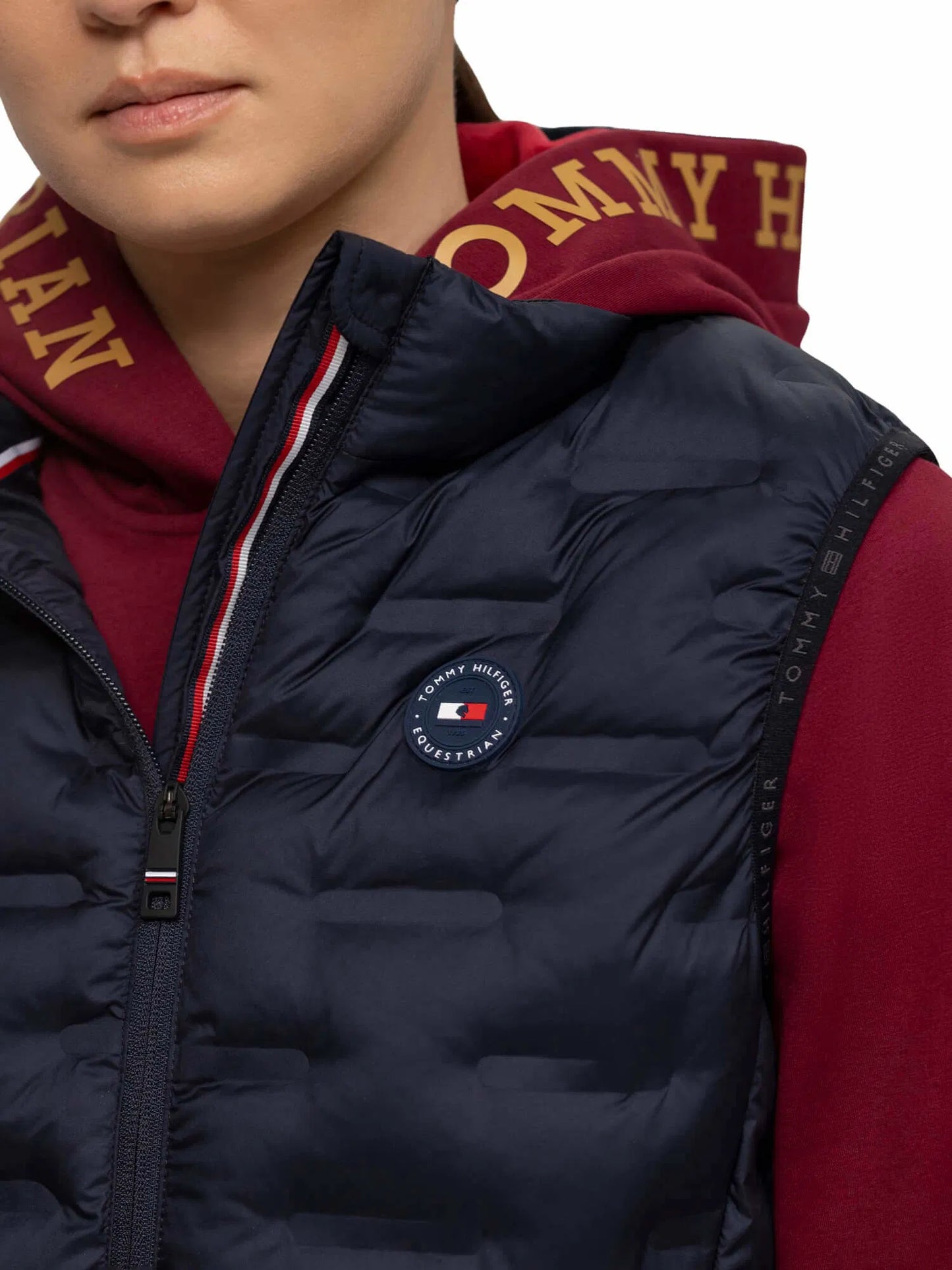 乗馬用キルティングロングダウンジャケット レディース ネイビー Tommy Hilfiger Equestrian