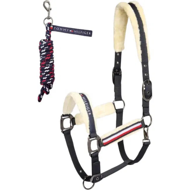 【2点セット】ファー付きナイロン無口&引き手1本 ネイビー Tommy Hilfiger Equestrian