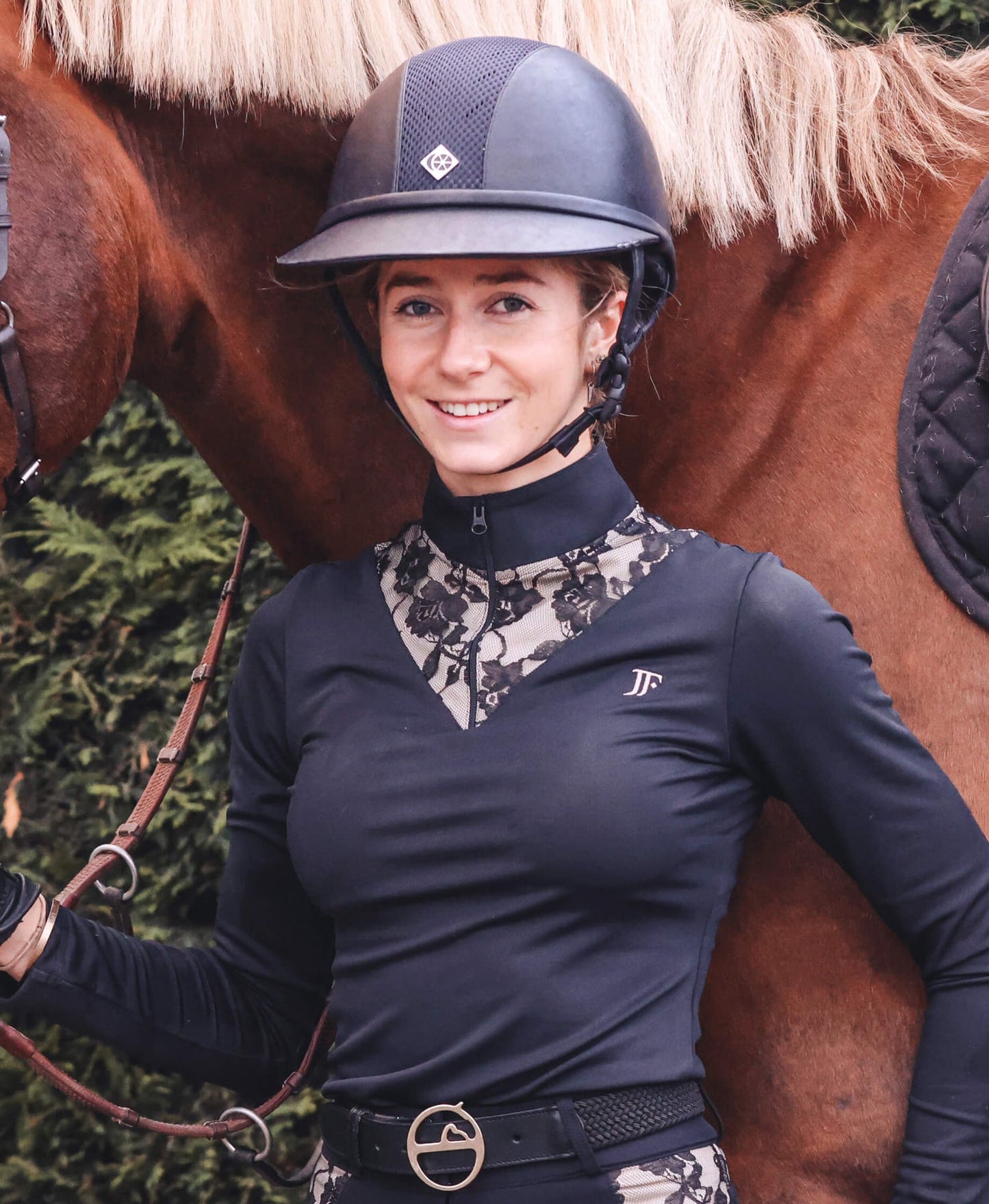 レース長袖トップス クイックドライ素材 レディース ブラック/トリュフ Jessica Fox