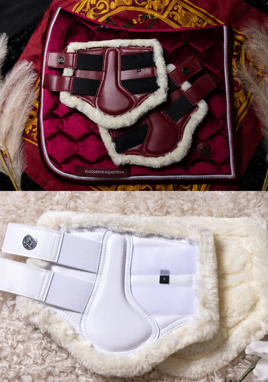 ファー付きソフトレザープロテクター ホワイト/ルビー Eloquence Equestrian
