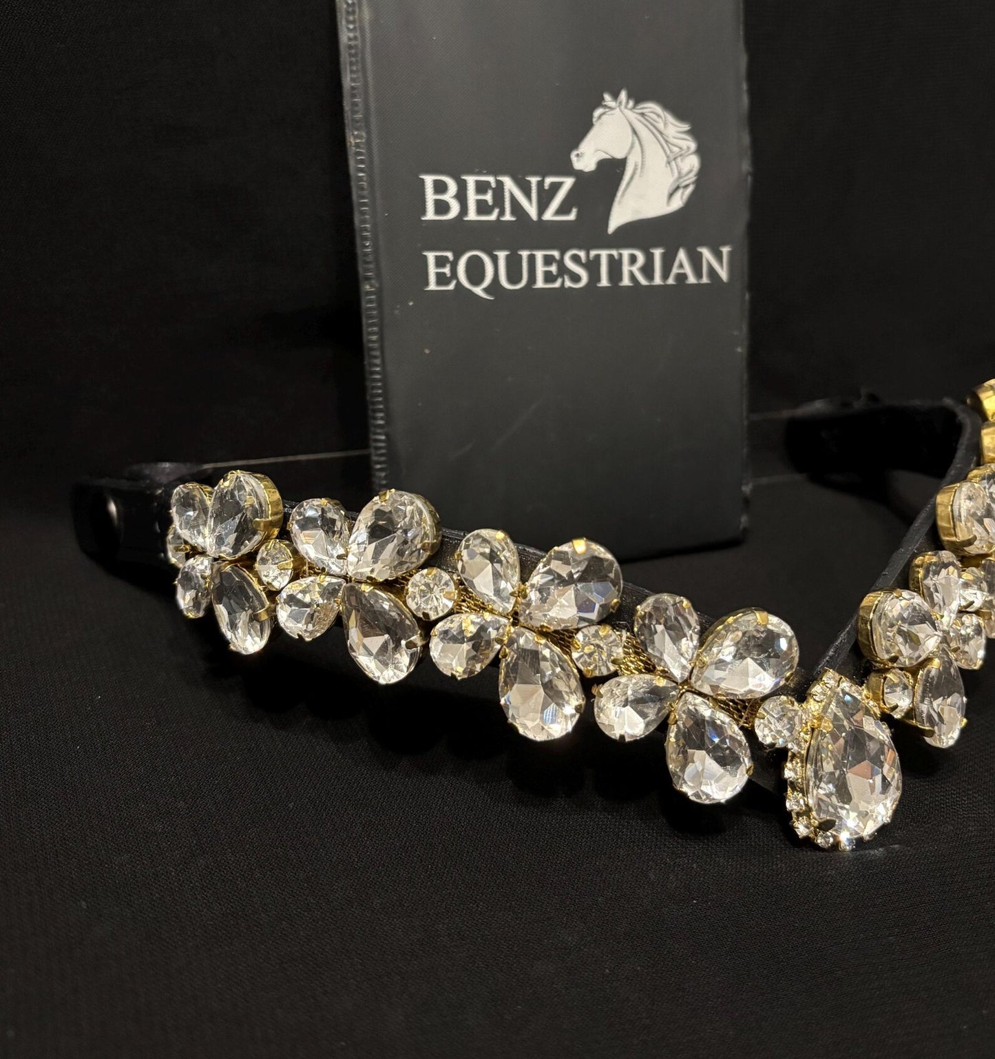スワロフスキーメガブリング額革 クリアフラワー ブラック Benz Equestrian