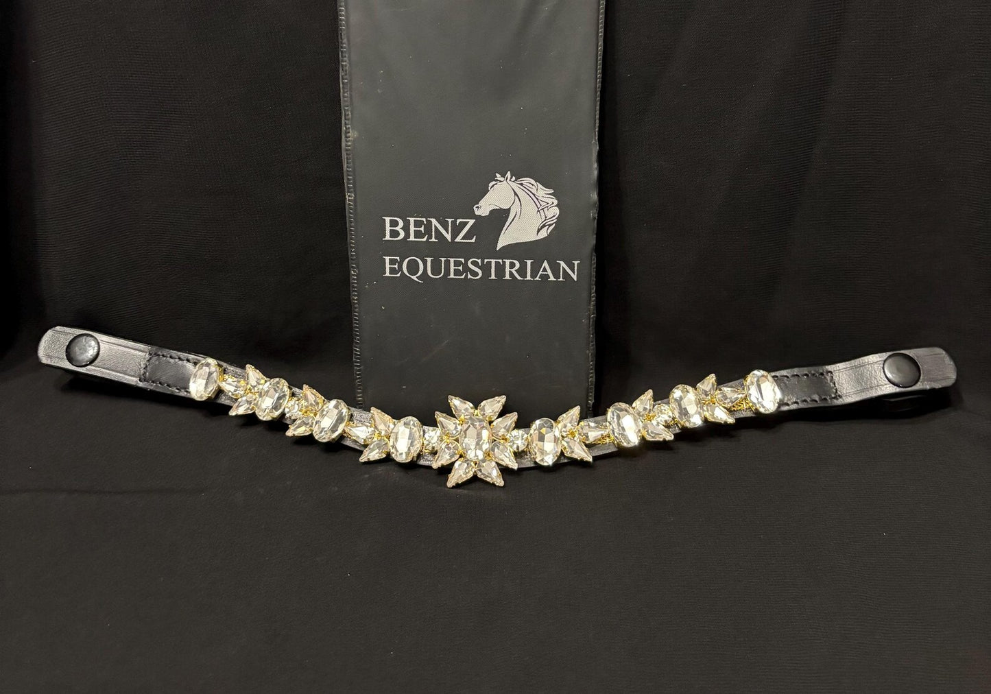 スワロフスキーメガブリング額革 クリアクラウン ブラック Benz Equestrian