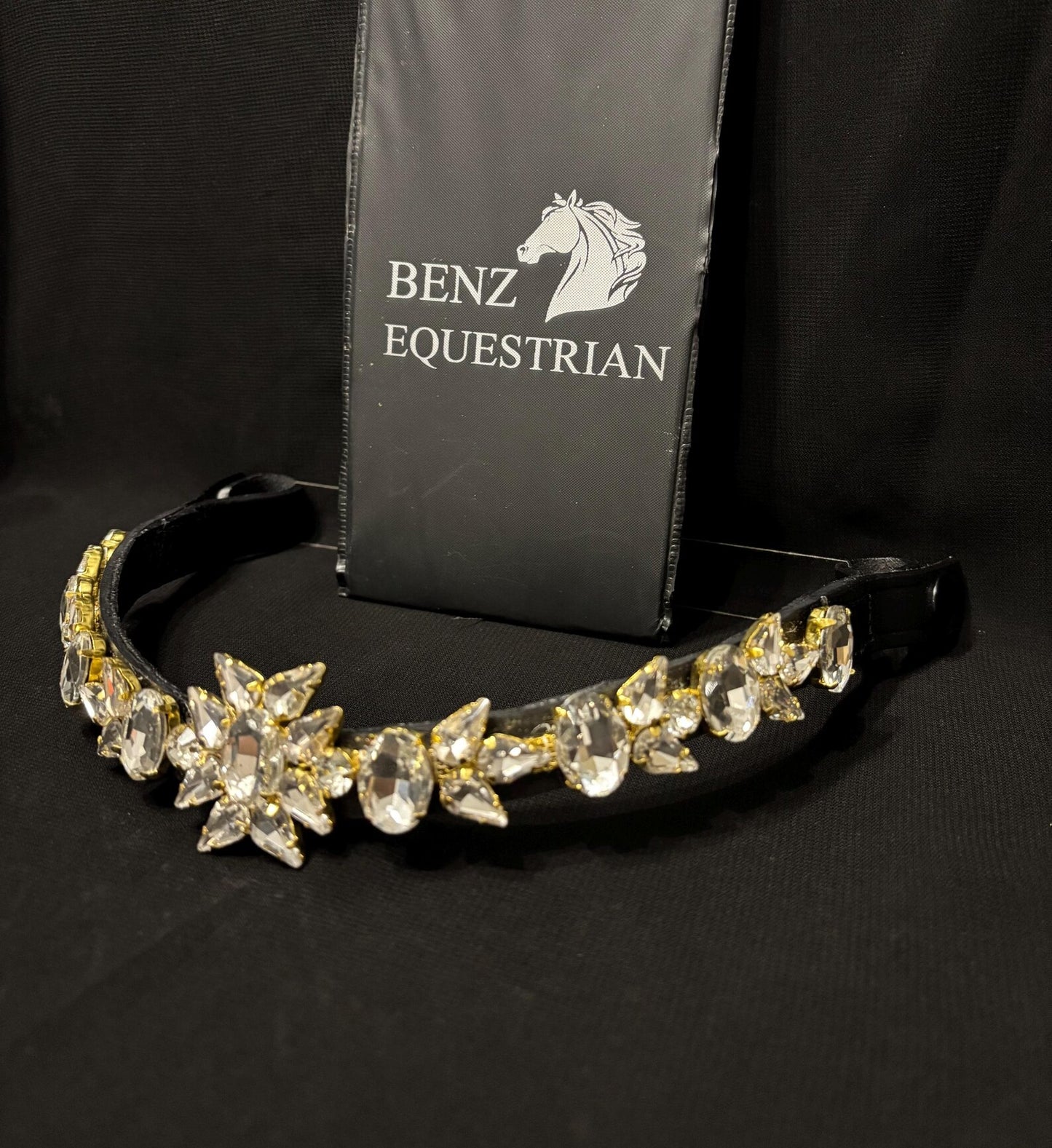 スワロフスキーメガブリング額革 クリアクラウン ブラック Benz Equestrian