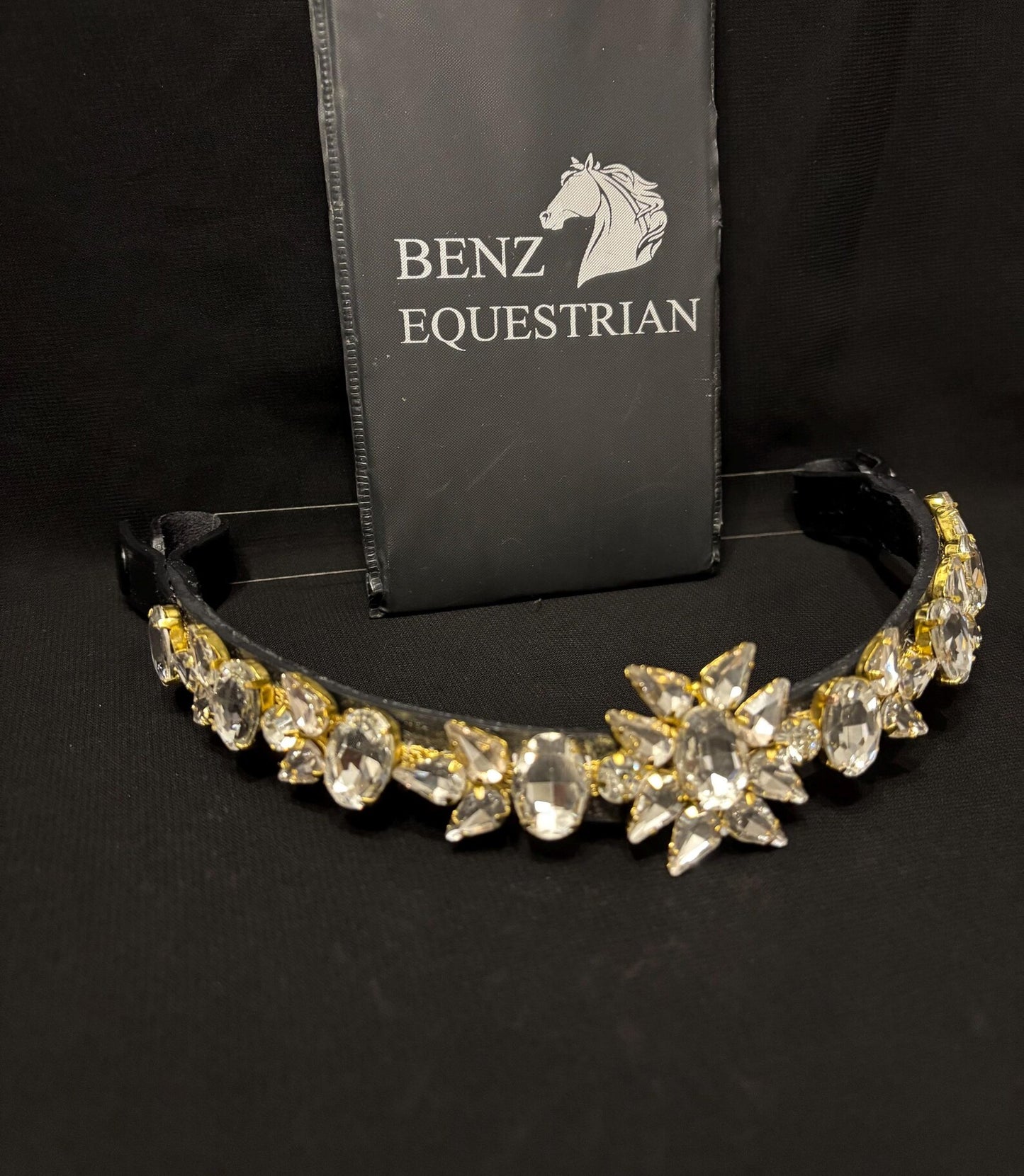 スワロフスキーメガブリング額革 クリアクラウン ブラック Benz Equestrian