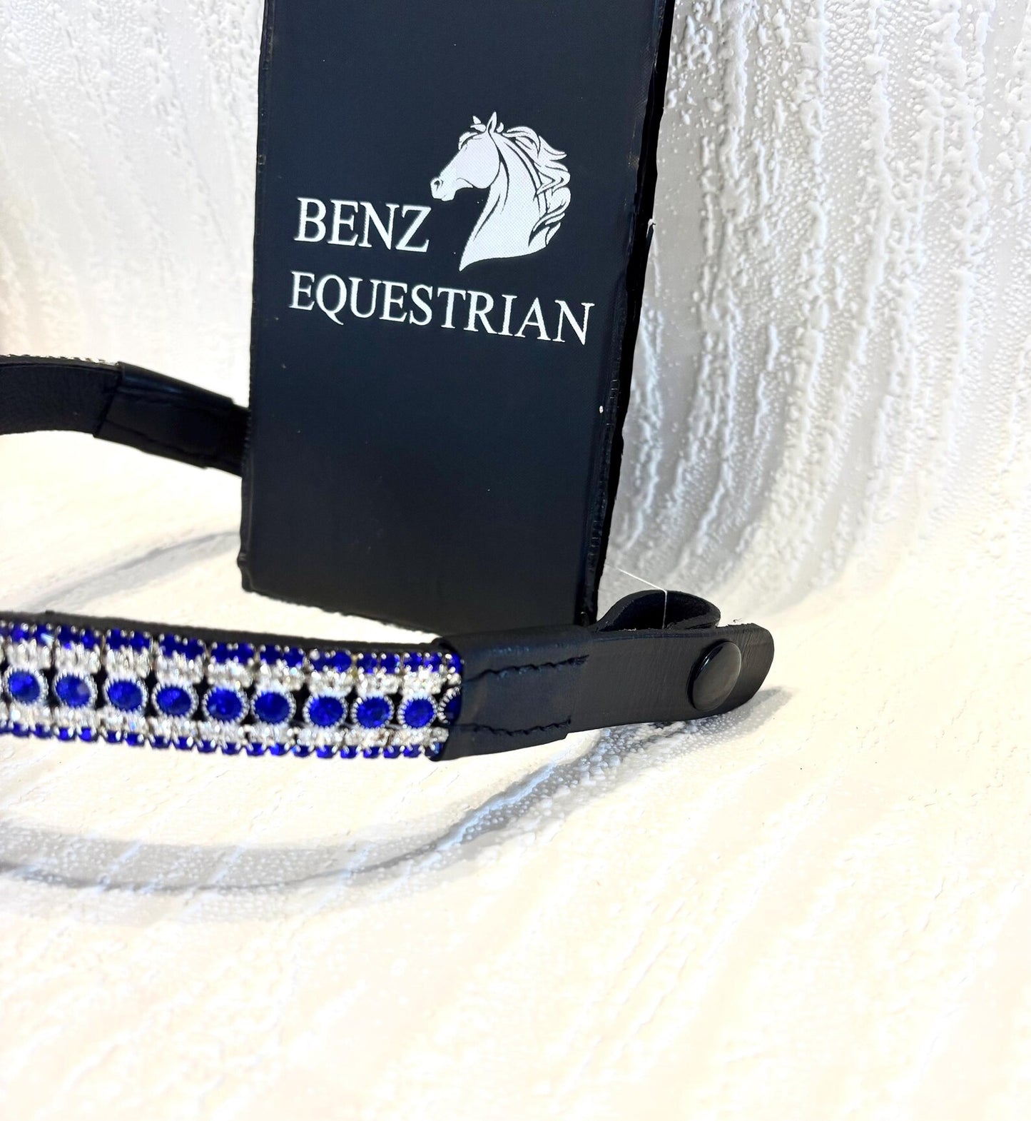 スワロフスキーメガブリング額革 サファイアブルー ブラック Benz Equestrian