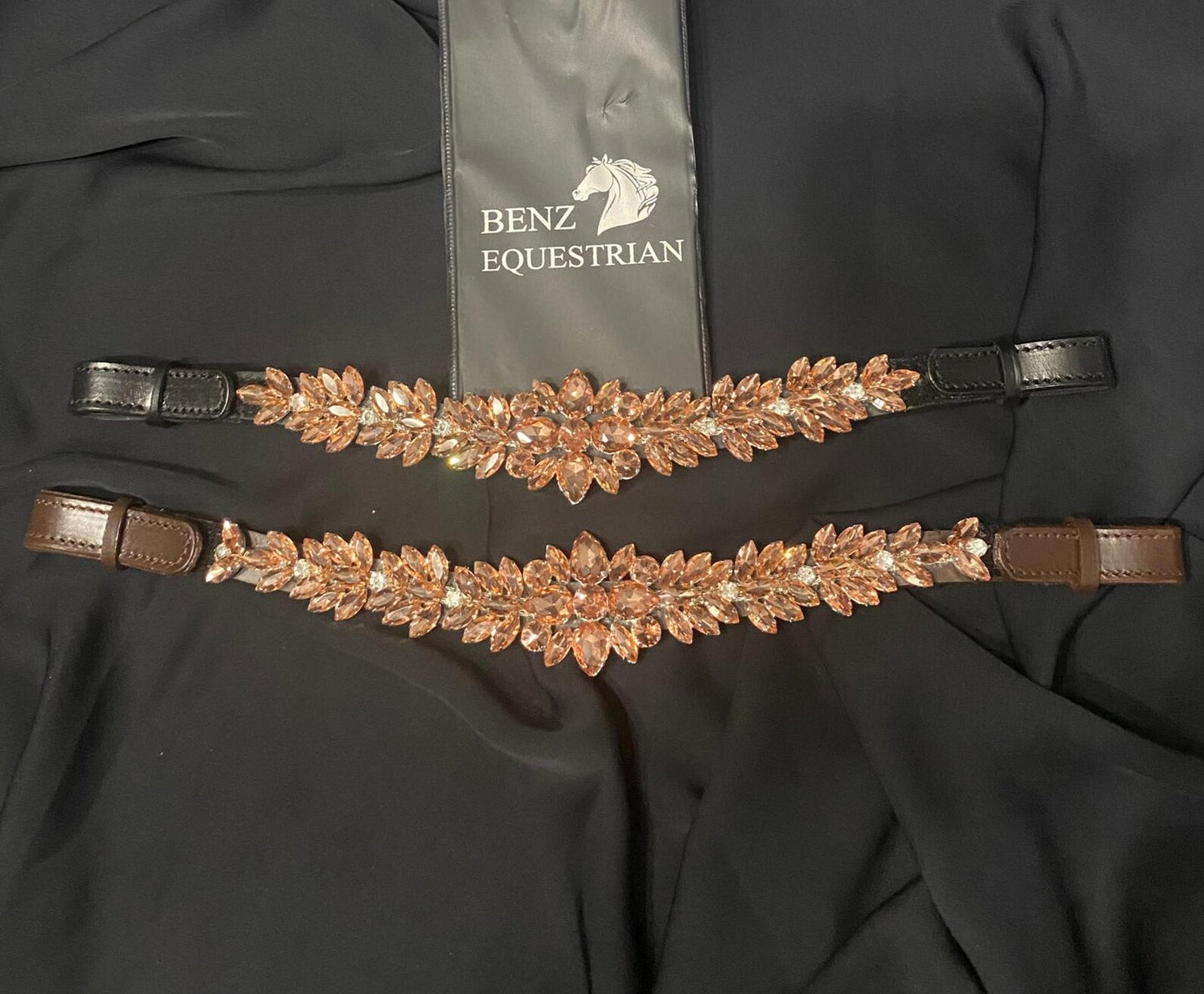 スワロフスキーメガブリング額革 ローズゴールド Benz Equestrian