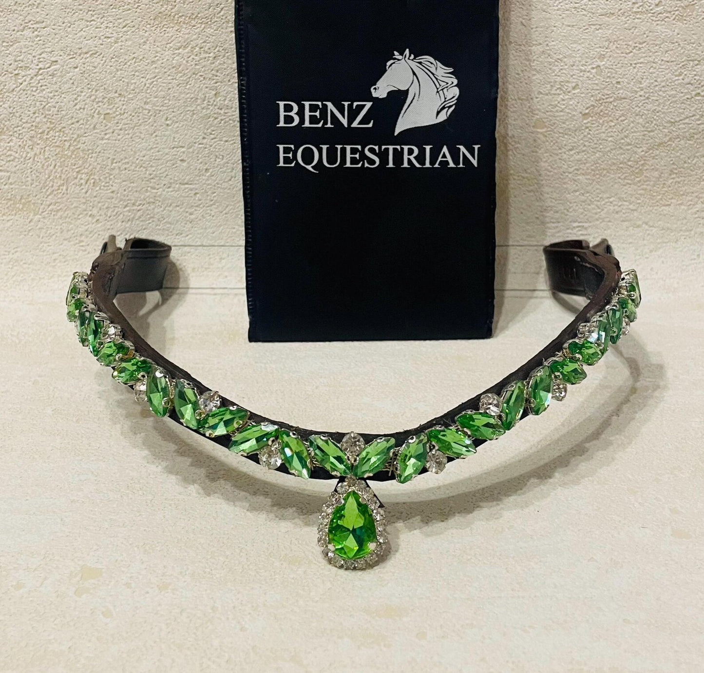 スワロフスキードロップ額革 6色展開 本革 Benz Equestrian