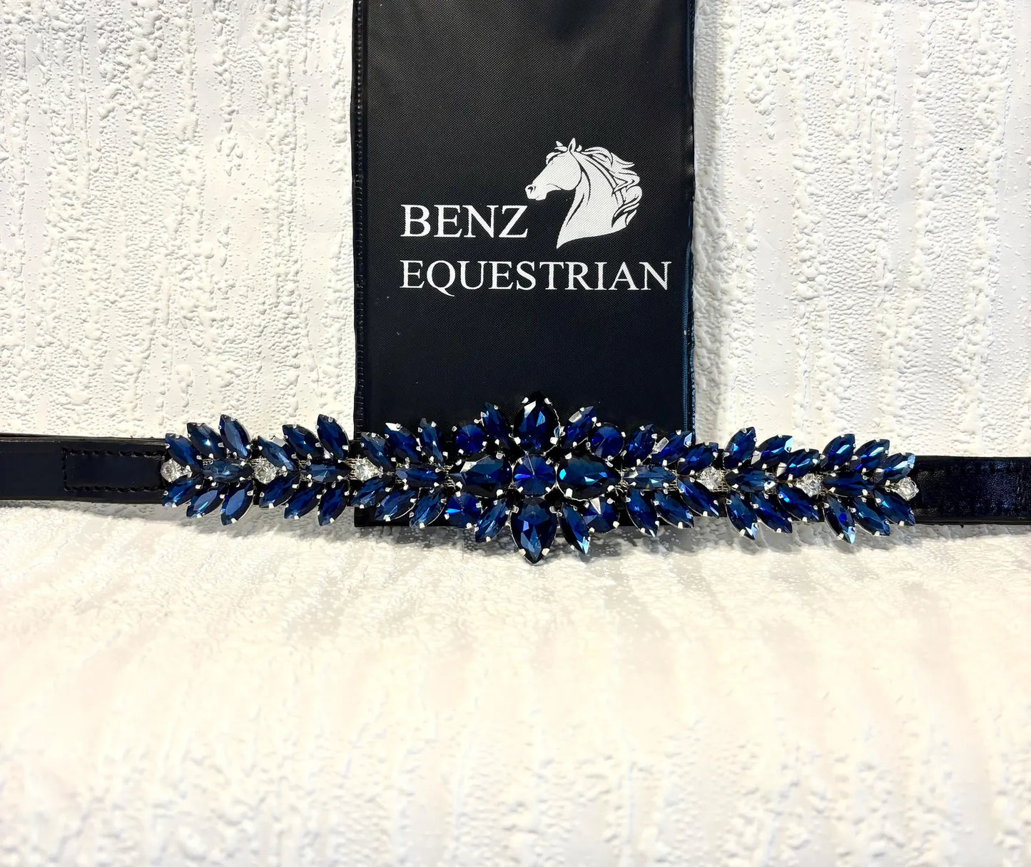 スワロフスキーメガブリング額革 ピンク/モンタナブルー/ネイビー Benz Equestrian