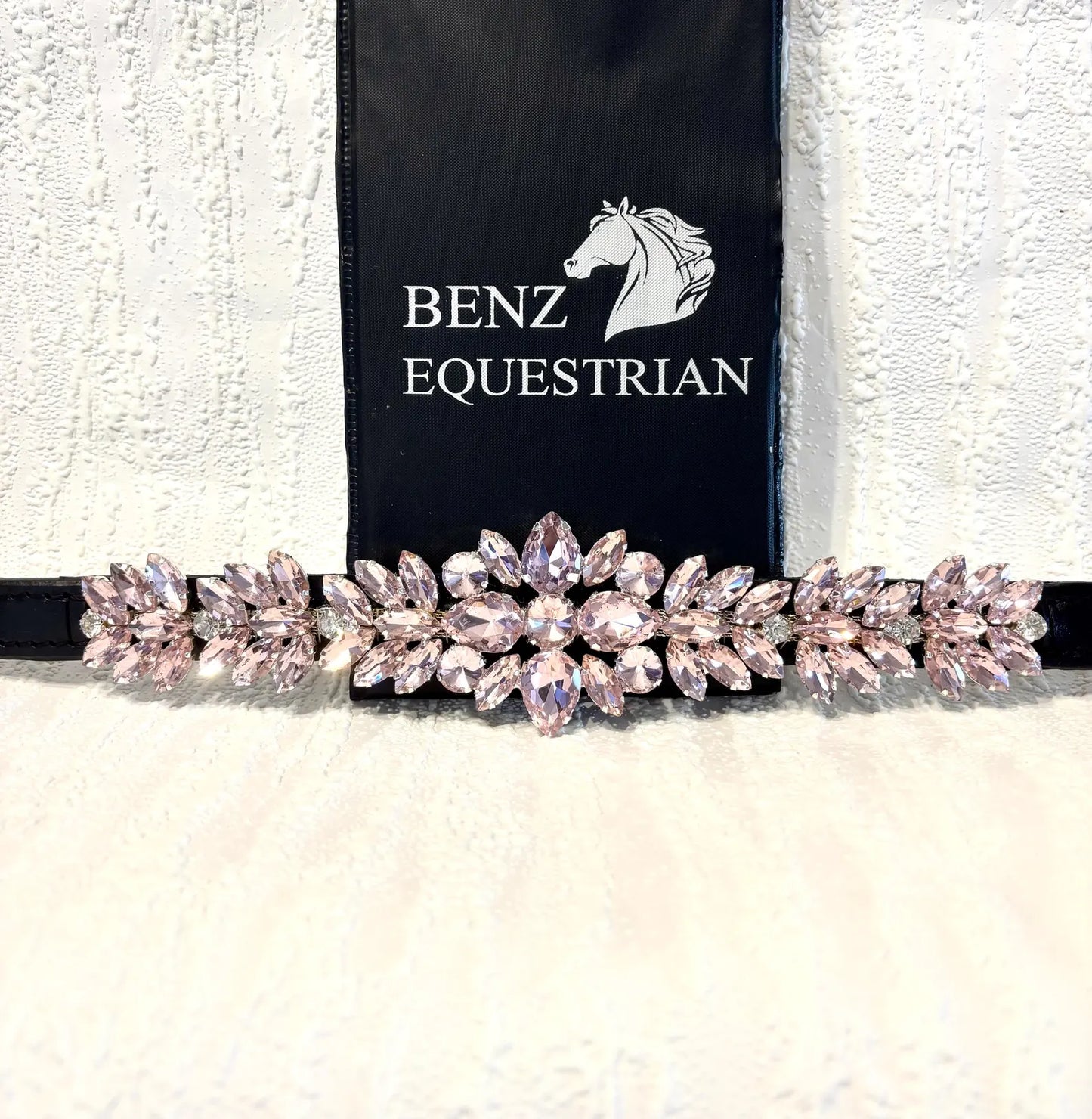 スワロフスキーメガブリング額革 ピンク/モンタナブルー/ネイビー Benz Equestrian