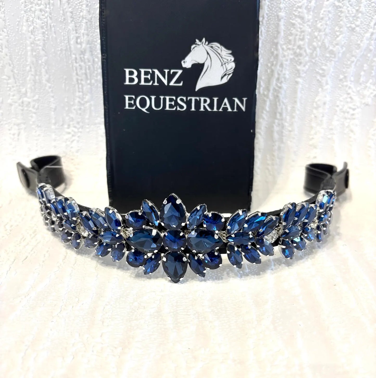 スワロフスキーメガブリング額革 ピンク/モンタナブルー/ネイビー Benz Equestrian