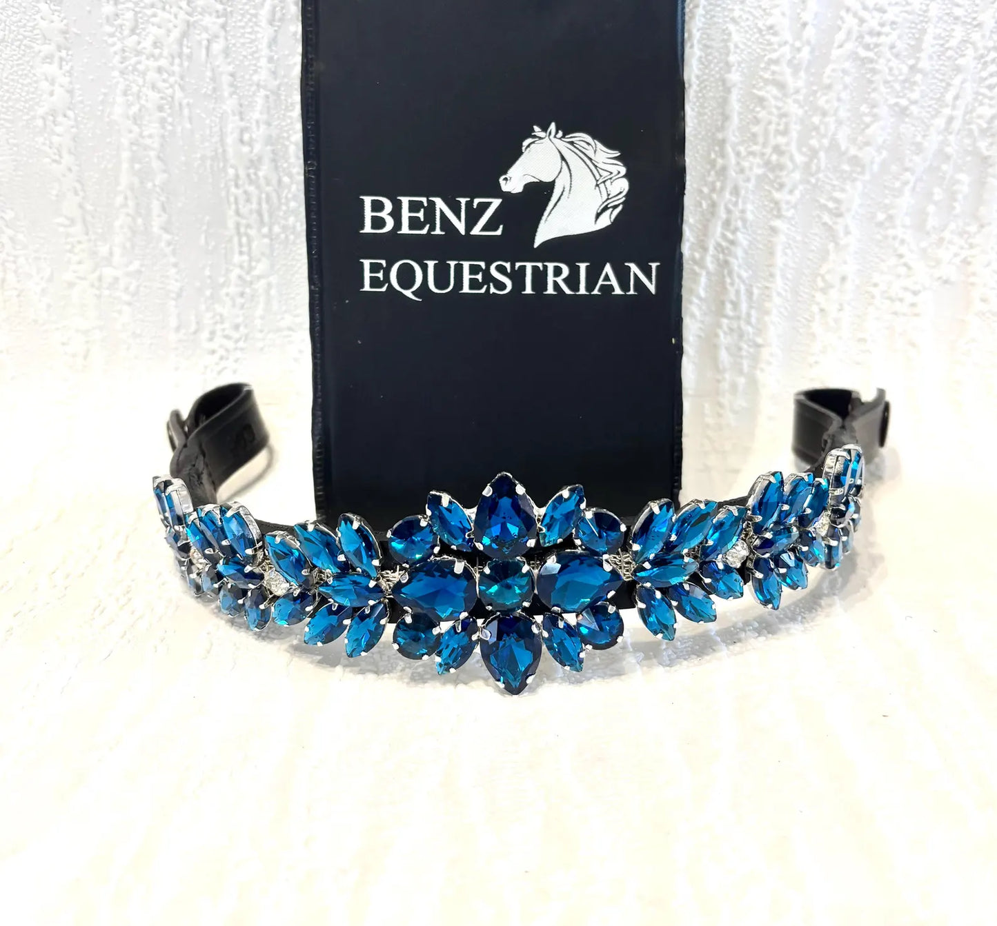 スワロフスキーメガブリング額革 ピンク/モンタナブルー/ネイビー Benz Equestrian