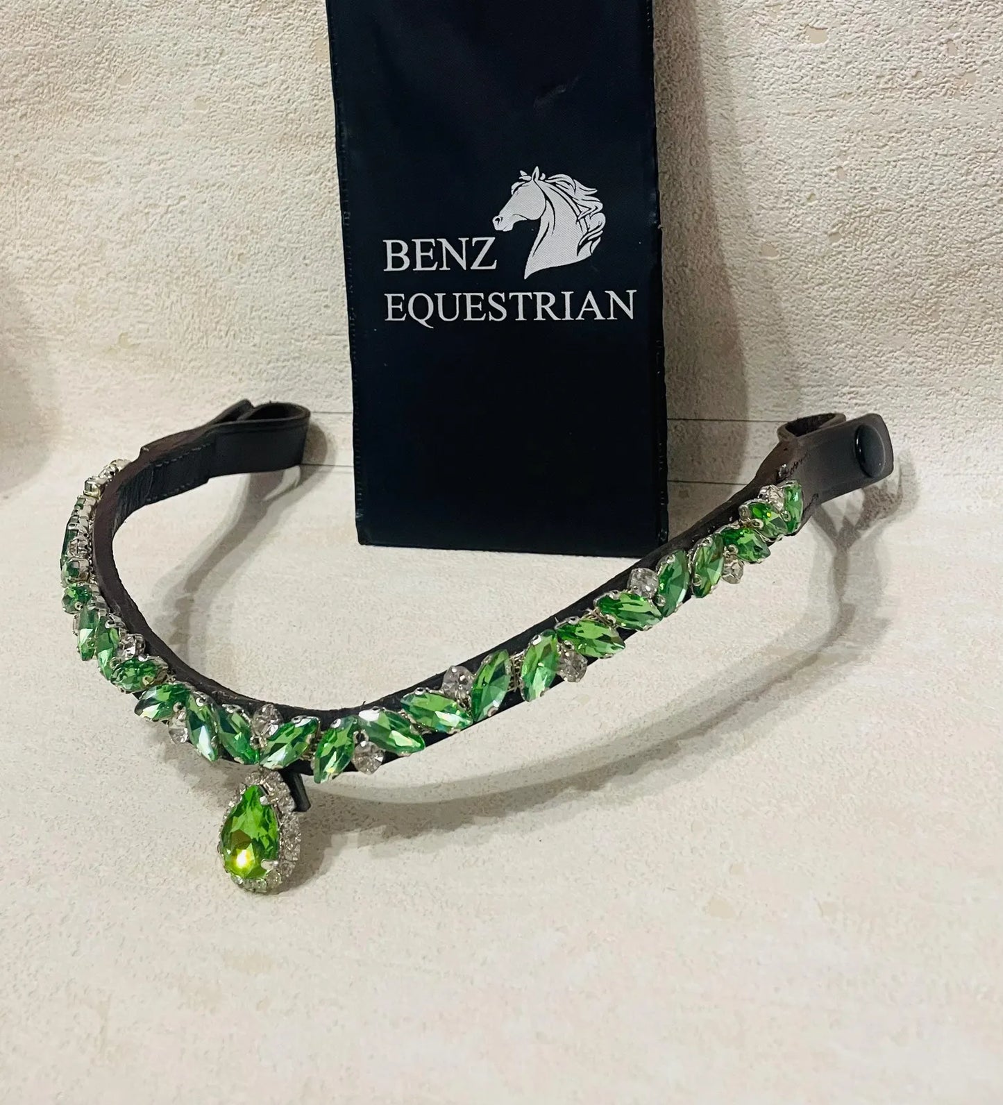 スワロフスキードロップ額革 6色展開 本革 Benz Equestrian