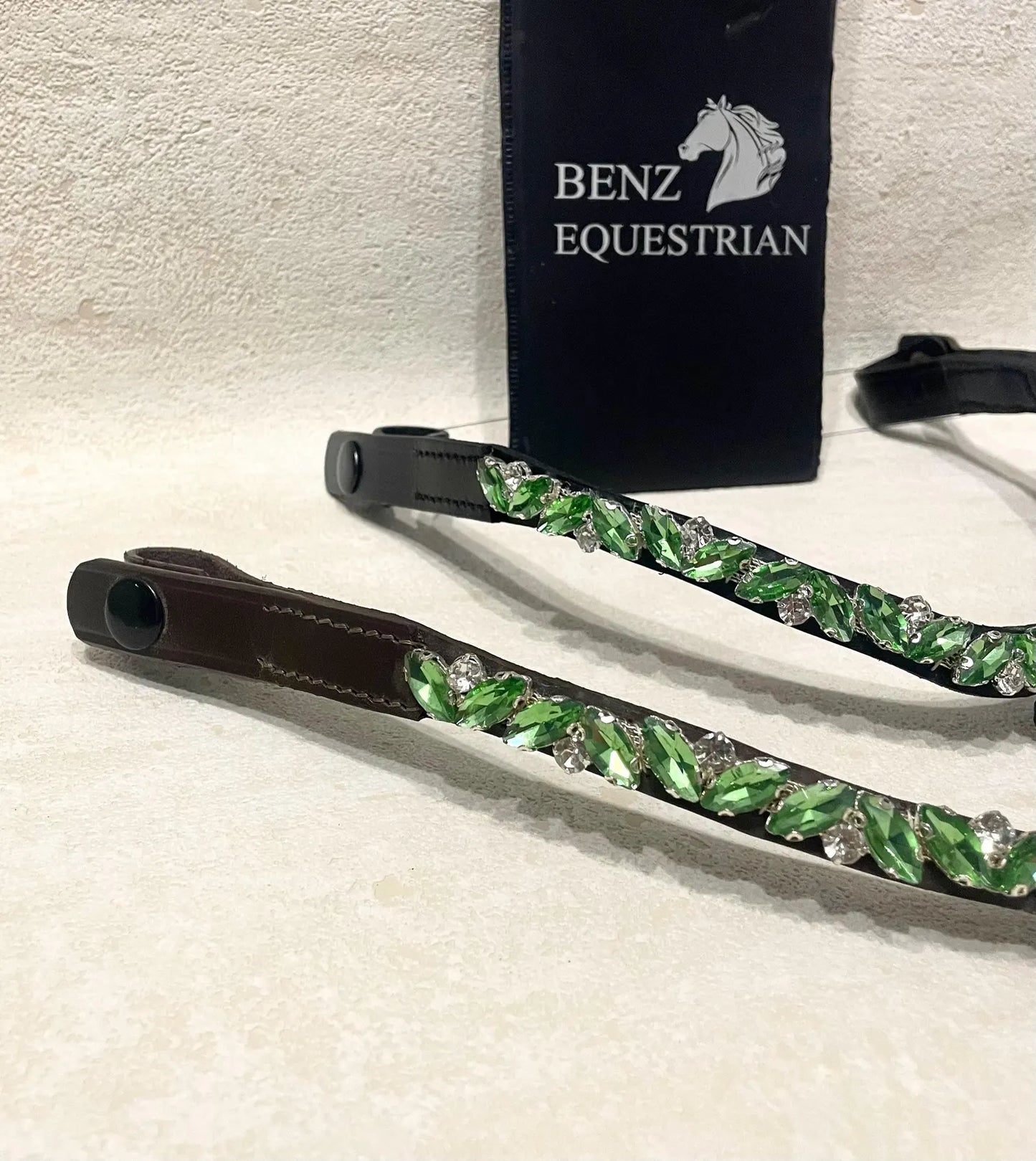 スワロフスキードロップ額革 6色展開 本革 Benz Equestrian