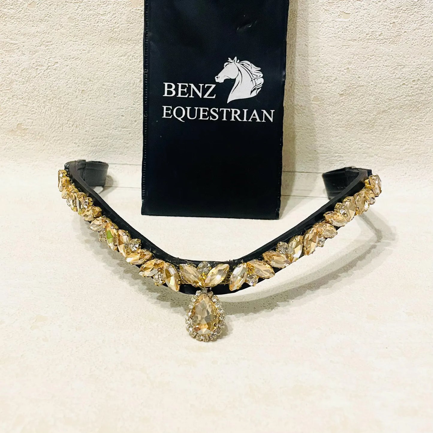 スワロフスキードロップ額革 6色展開 本革 Benz Equestrian