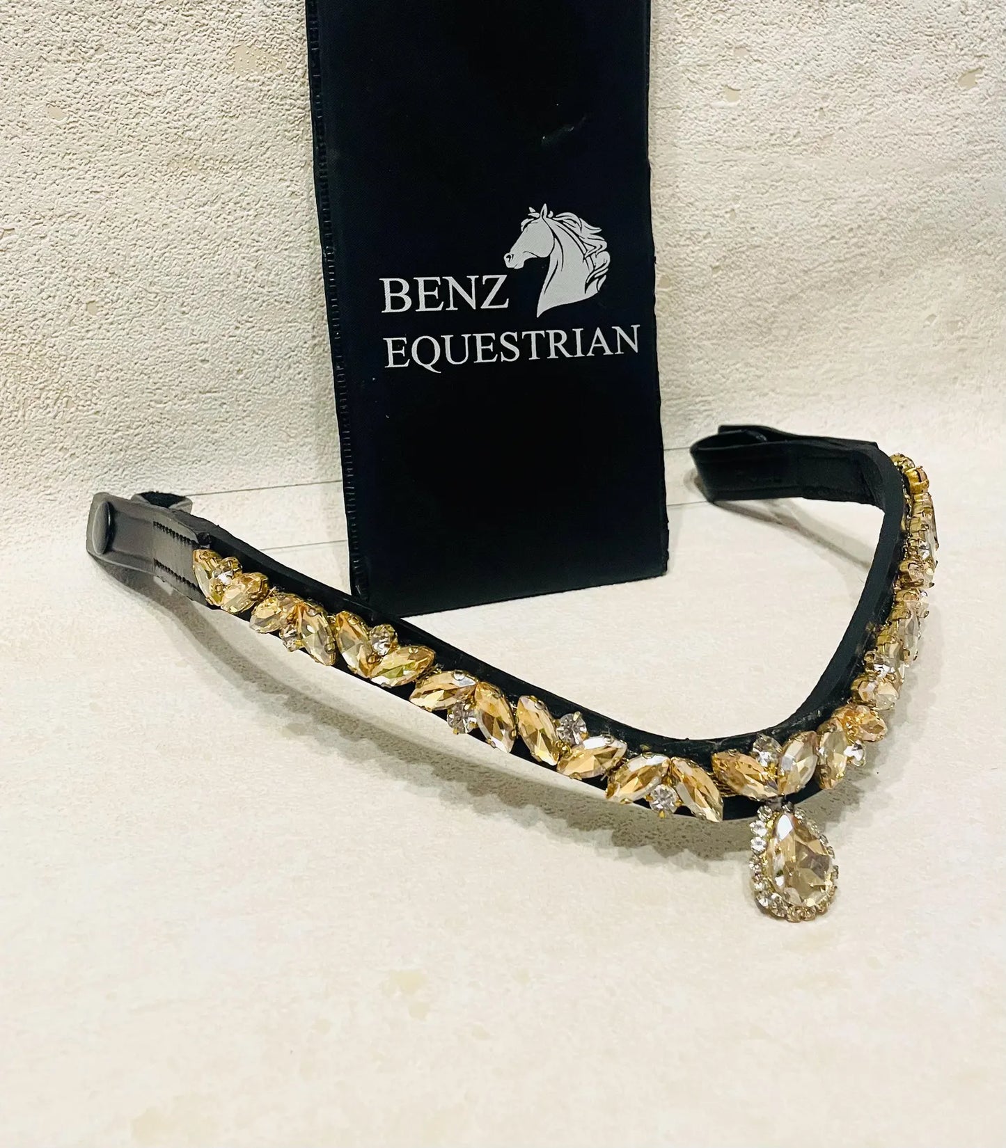 スワロフスキードロップ額革 6色展開 本革 Benz Equestrian
