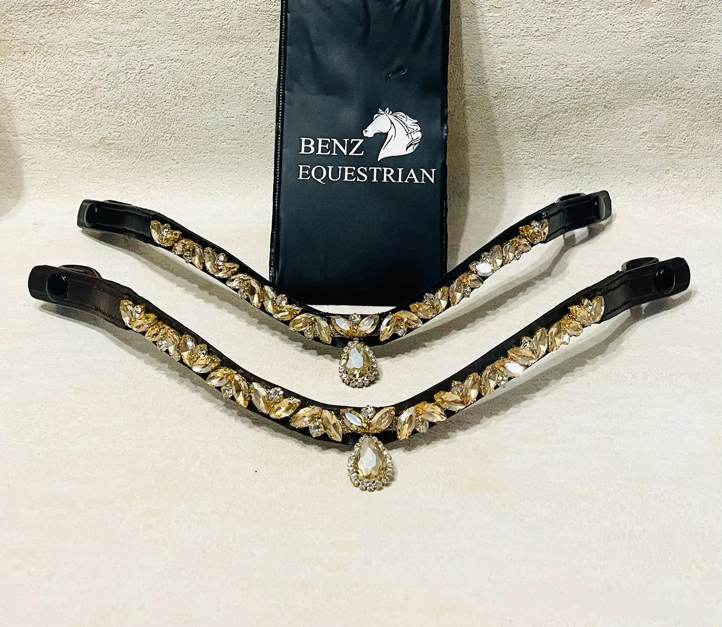 スワロフスキードロップ額革 6色展開 本革 Benz Equestrian