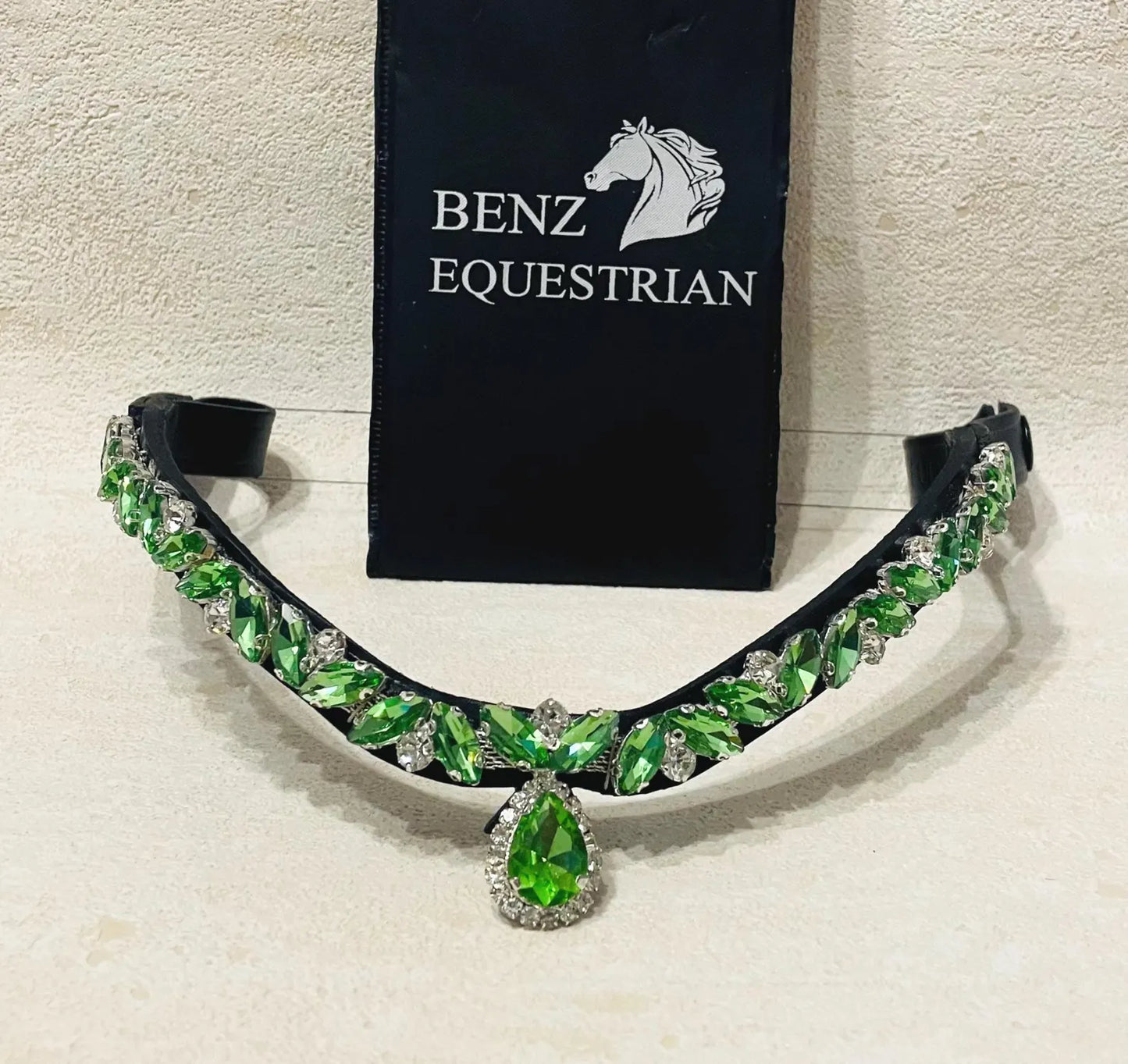 スワロフスキードロップ額革 6色展開 本革 Benz Equestrian