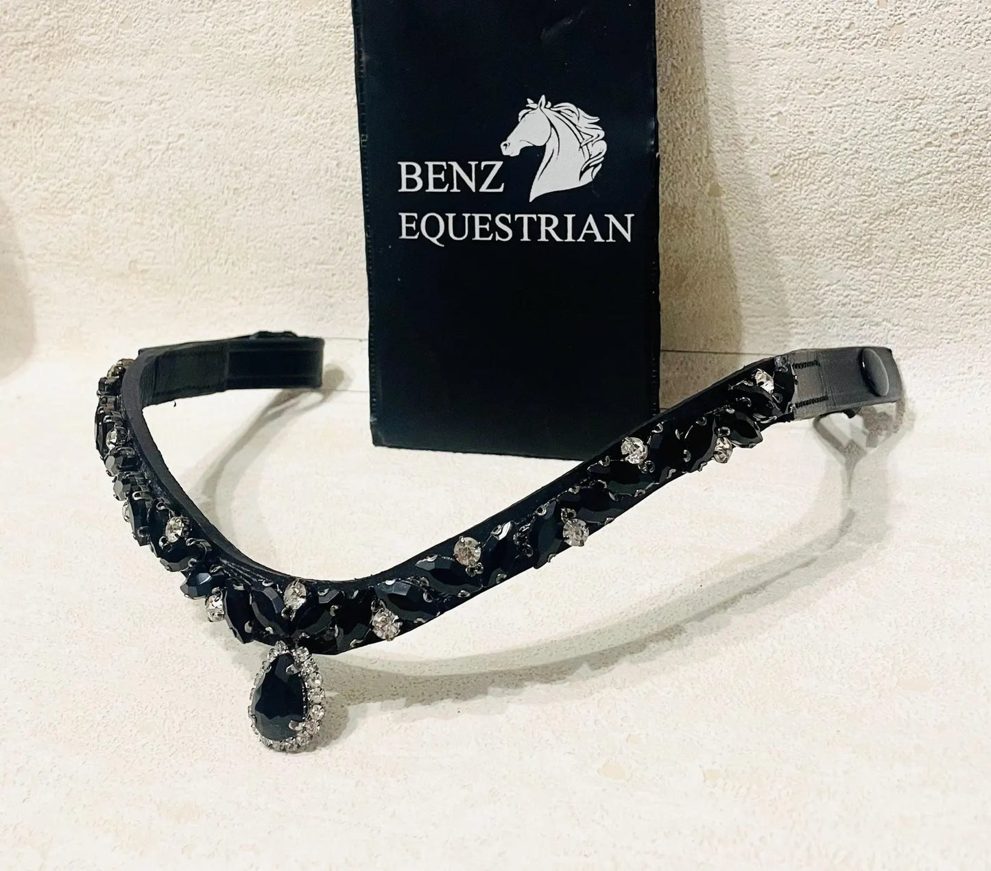スワロフスキードロップ額革 6色展開 本革 Benz Equestrian