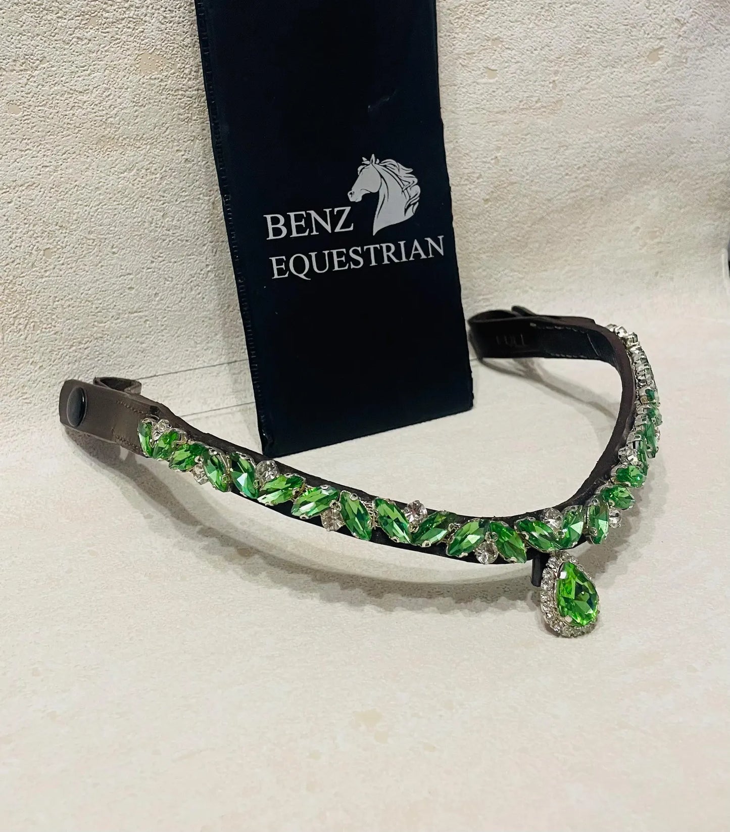 スワロフスキードロップ額革 6色展開 本革 Benz Equestrian