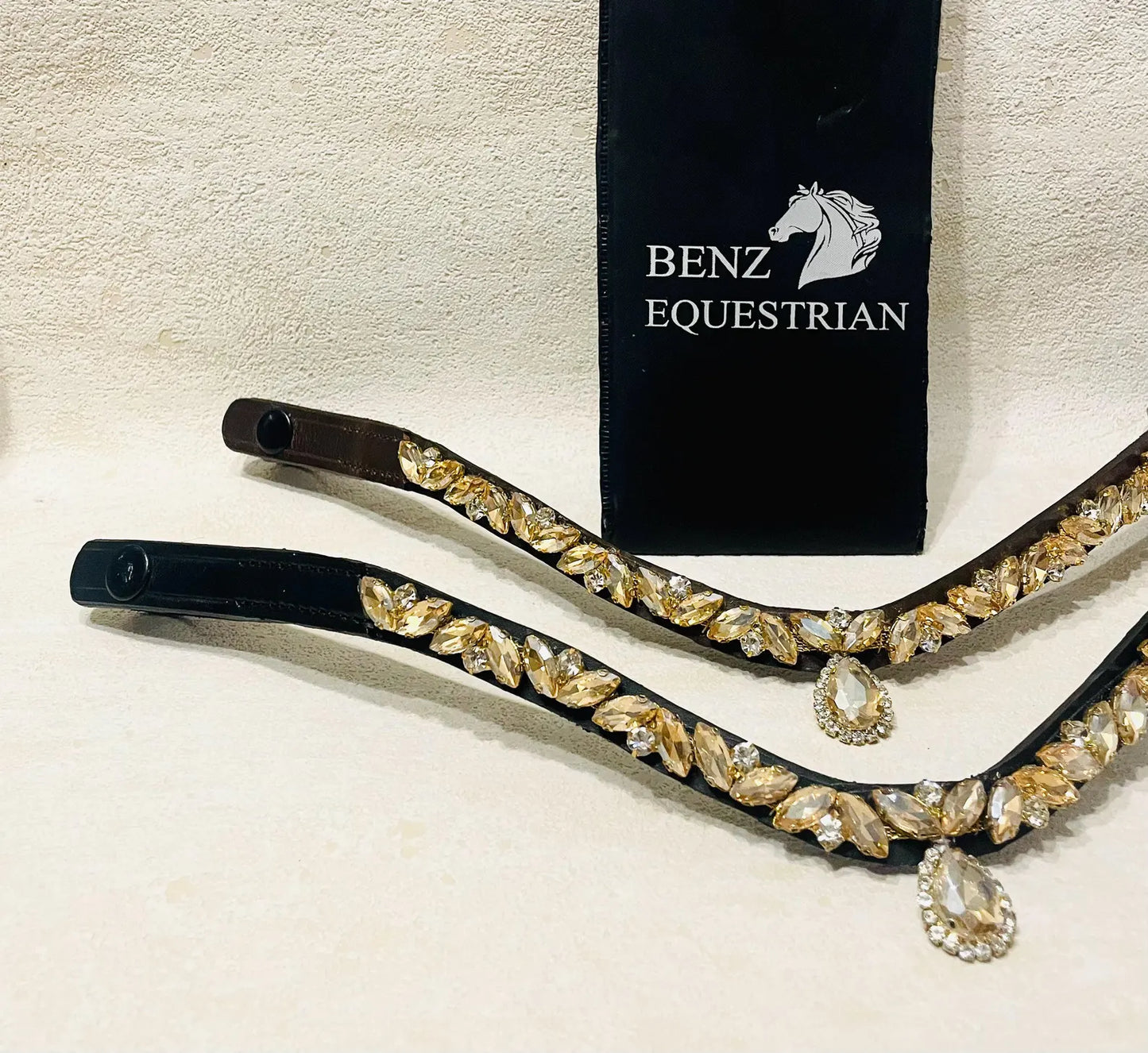 スワロフスキードロップ額革 6色展開 本革 Benz Equestrian