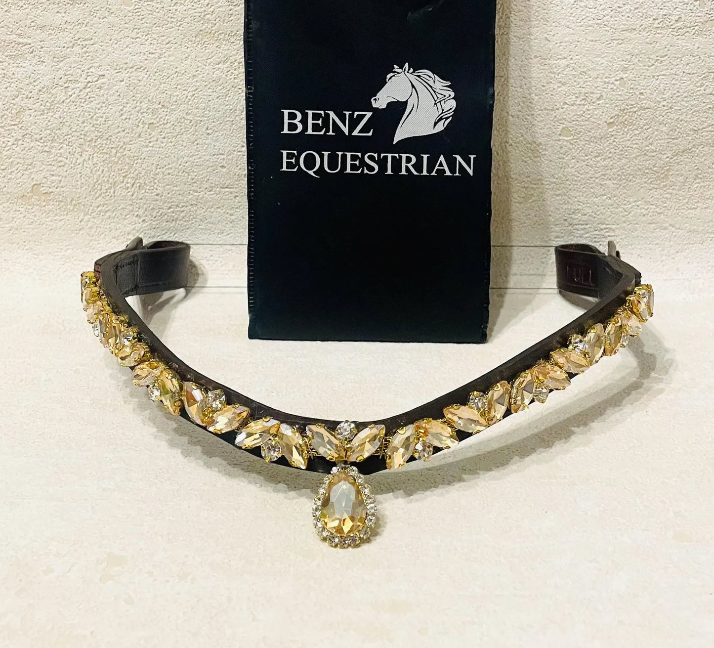 スワロフスキードロップ額革 6色展開 本革 Benz Equestrian