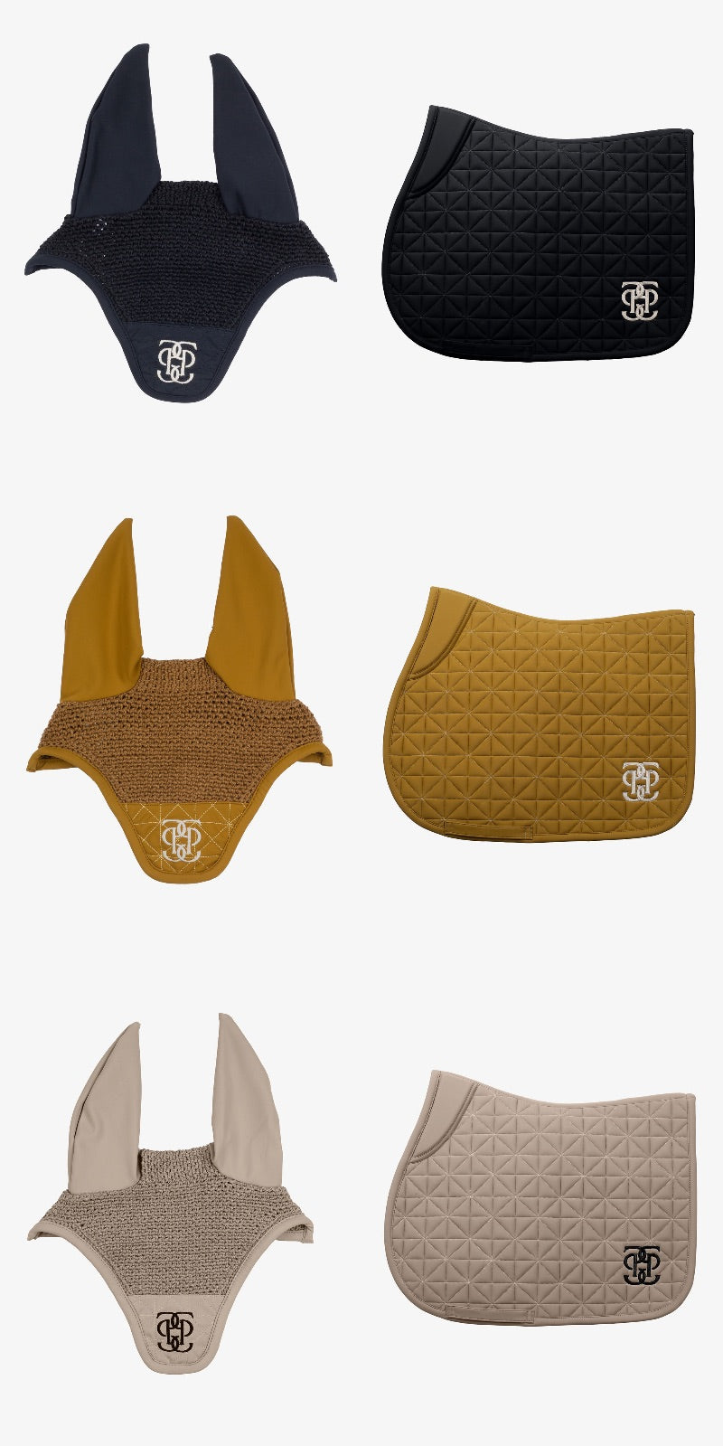 【2点セット】障害用ゼッケン&イヤーネット ダイヤモンドキルティング ラテ/ブラック/ゴールデンブラウン Ps of Sweden