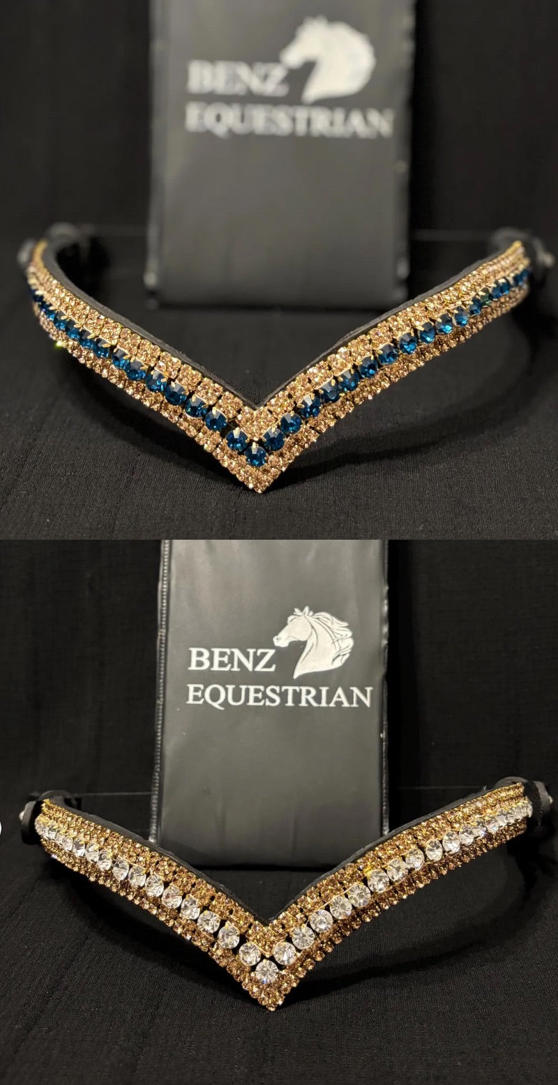 V-Shape Gold Swarovski Crystal Bracelet Sapphire/Clear Benz Equestrian
