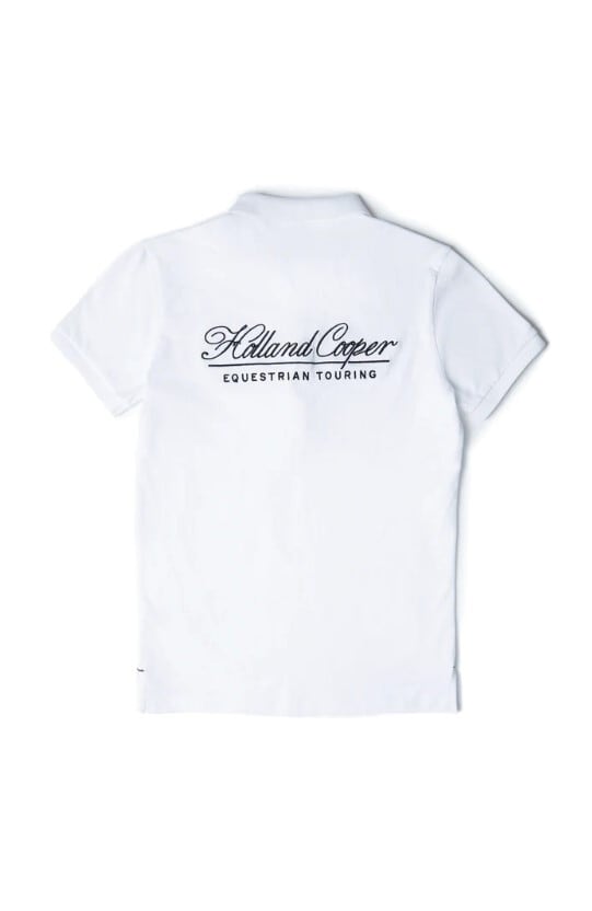 Women's short-sleeved polo shirt for horse riding, cotton, dark navy/white, Holland Cooper