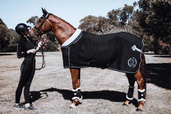 Fleece Horse Blanket with Fur Pad Black Eloquence Equestrian