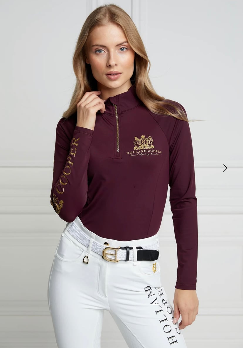 Women's Riding Top Long Sleeve Dark Navy Gold Burgundy Holland Cooper