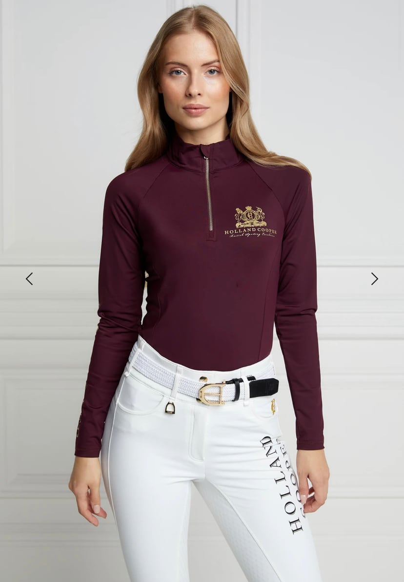 Women's Riding Top Long Sleeve Dark Navy Gold Burgundy Holland Cooper