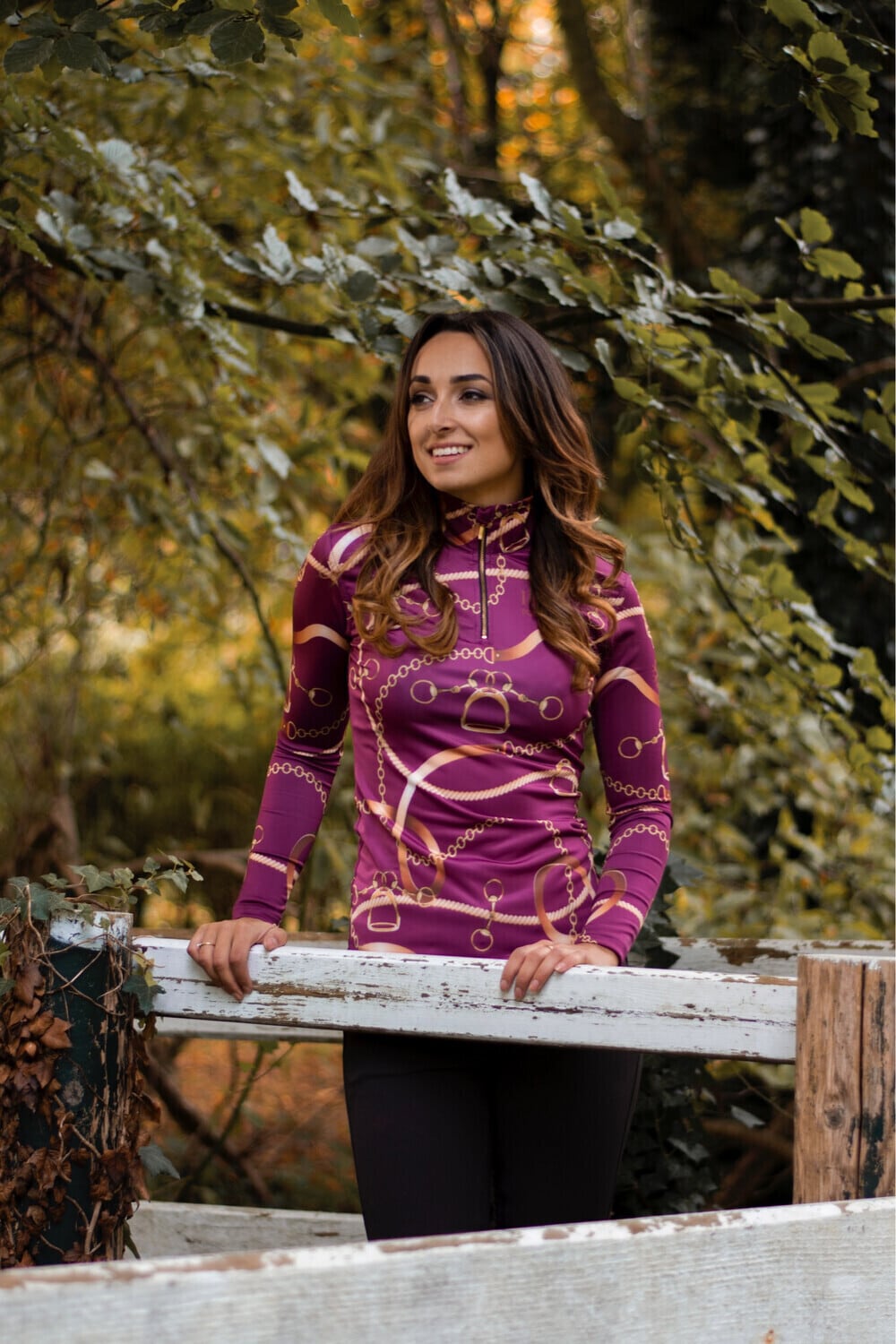 UVカットトレーニングシャツ レディース ICE Equestrian ネイビー・ブラック・ベルベットローズ
