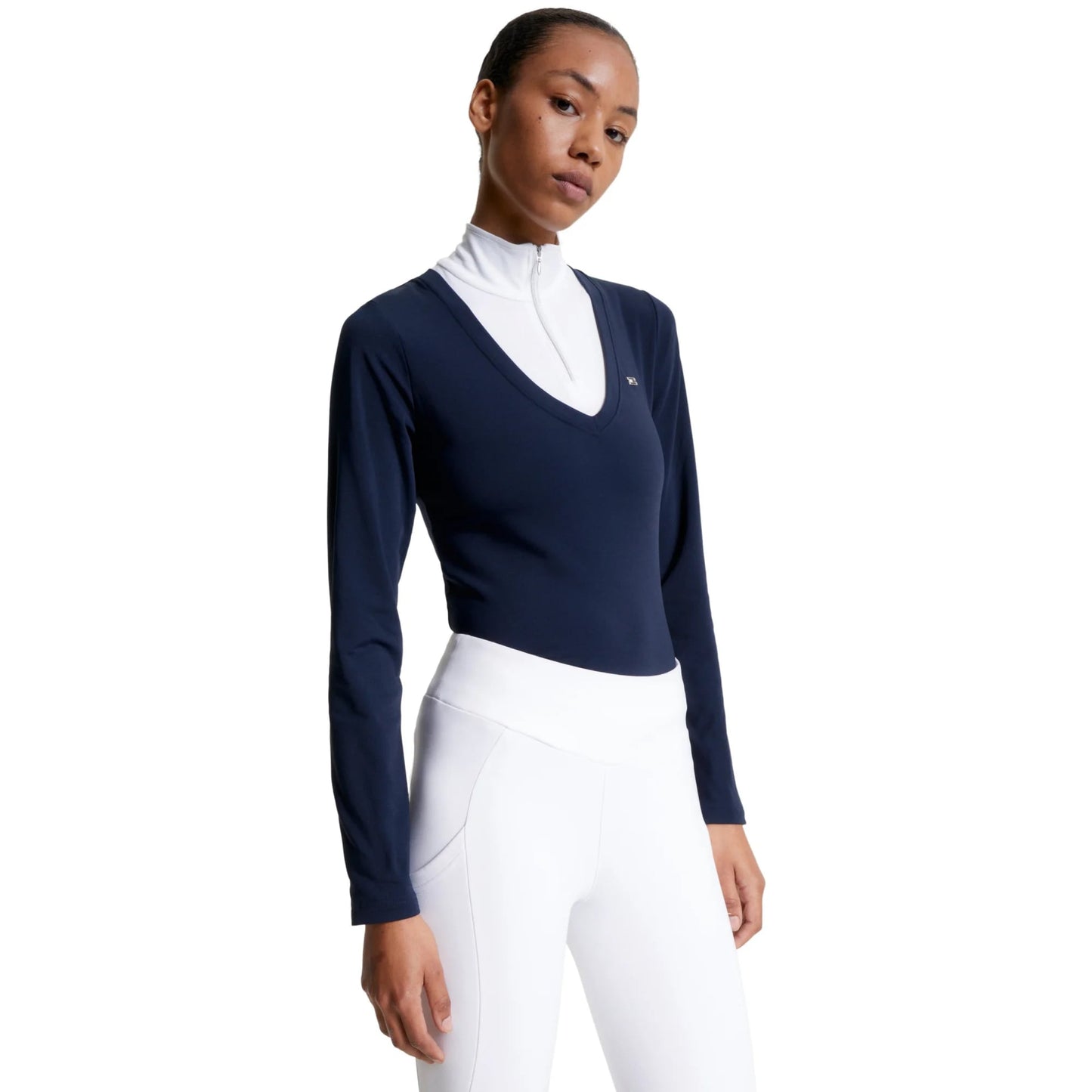 Tommy Hilfiger Equestrian Navy Women's Athletic Shirt, Long Sleeve, Moisture Control Material