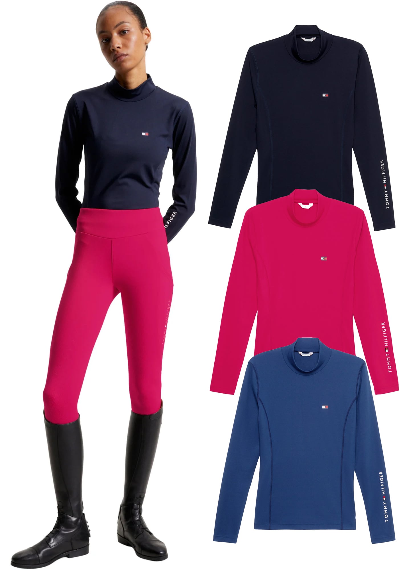 Women's Tommy Hilfiger Equestrian Long Sleeve Riding Top Navy, Pink, Indigo Blue