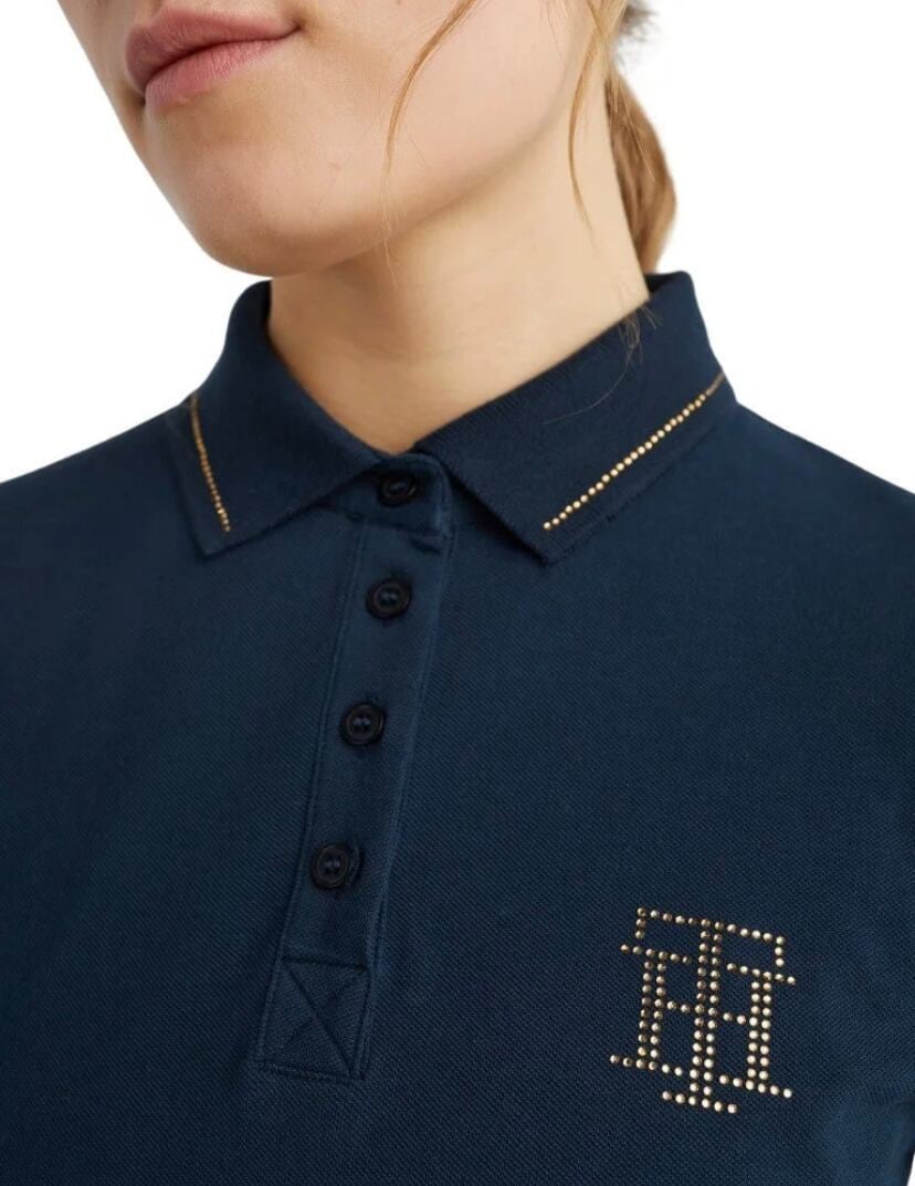 Tommy Hilfiger Equestrian Short Sleeve Cotton Polo Shirt with Rhinestones for Women
