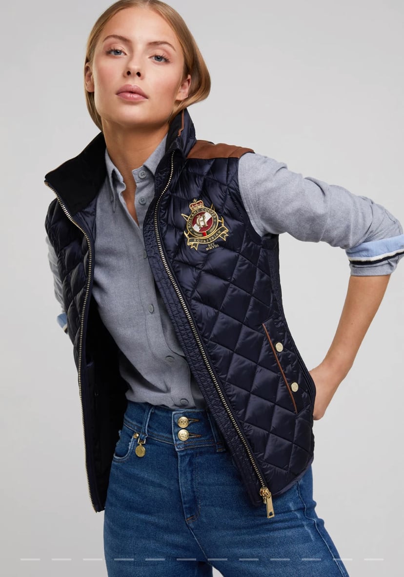 Holland Cooper Women's Quilted Vest in Dark Navy/Khaki/Black