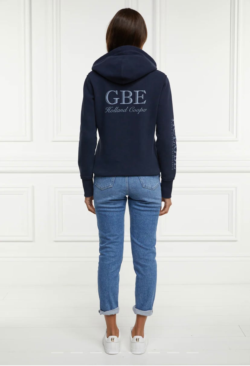 Women's Holland Cooper riding sweatshirt hoodie in navy/khaki/red